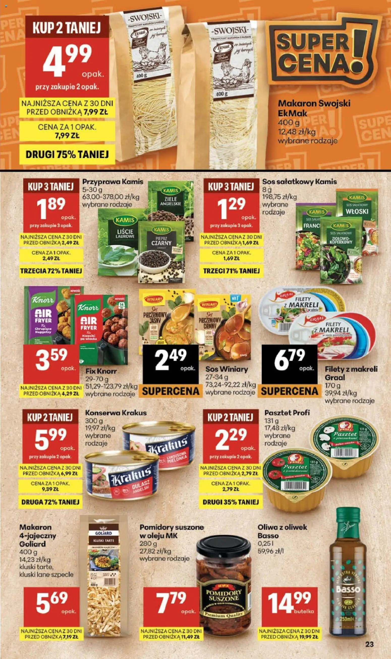 Delikatesy Centrum gazetka od 09.07.2026 | Strona: 23 | Produkty: Oliwa z oliwek, Pomidory, Sos, Pieprz