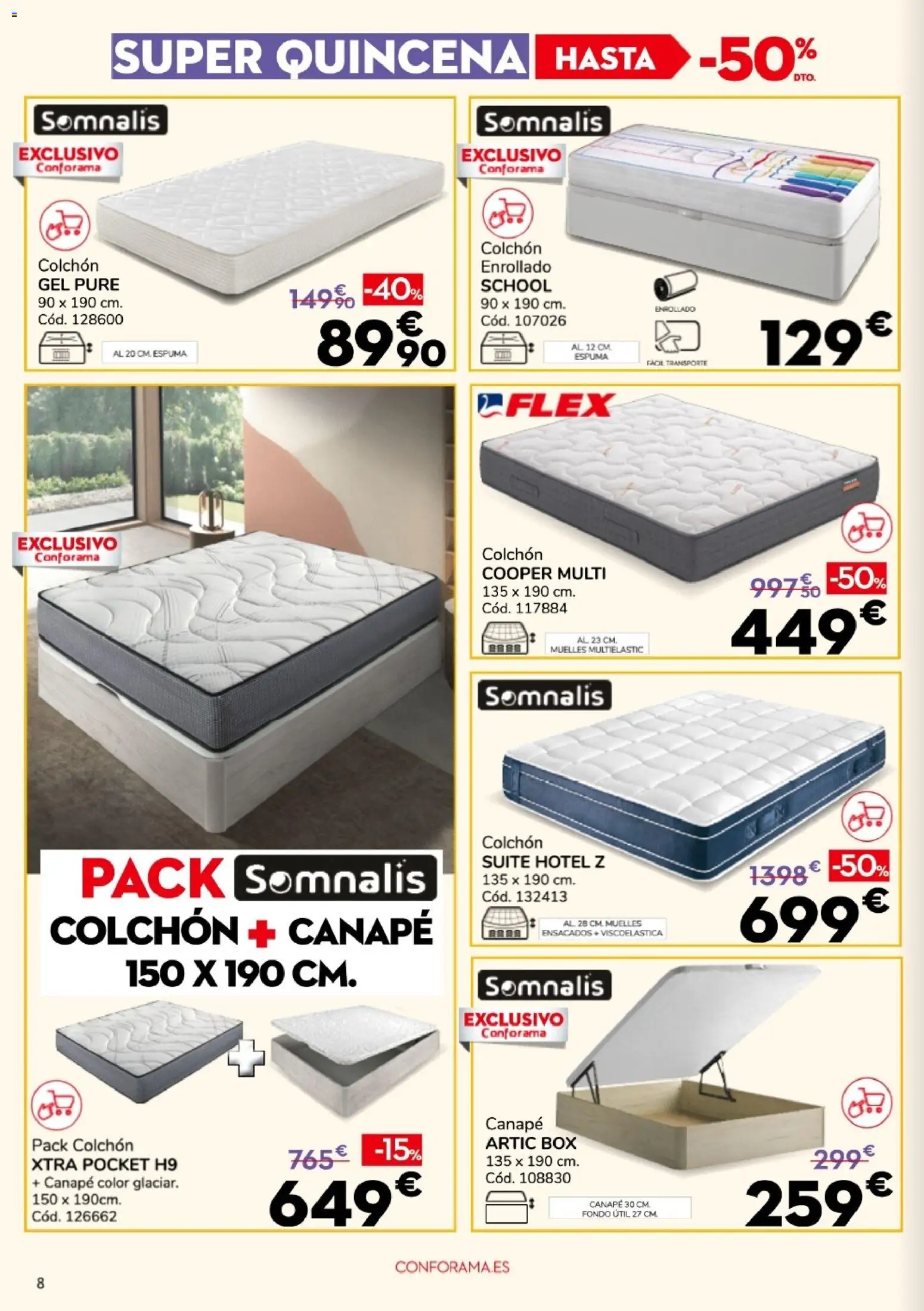 Conforama Super Quincena │ válido desde el 13/08/2026 | Página: 8 | Productos: Puré, Espuma, Colchon