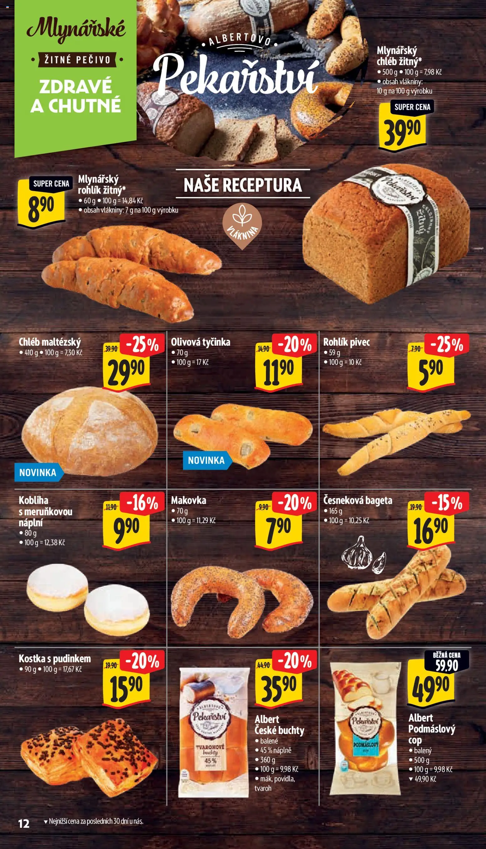 Albert leták - Supermarket od 10.06.2026 | Strana: 20 | Produkty: Chléb, Rohlík, Pečivo, Česneková bageta