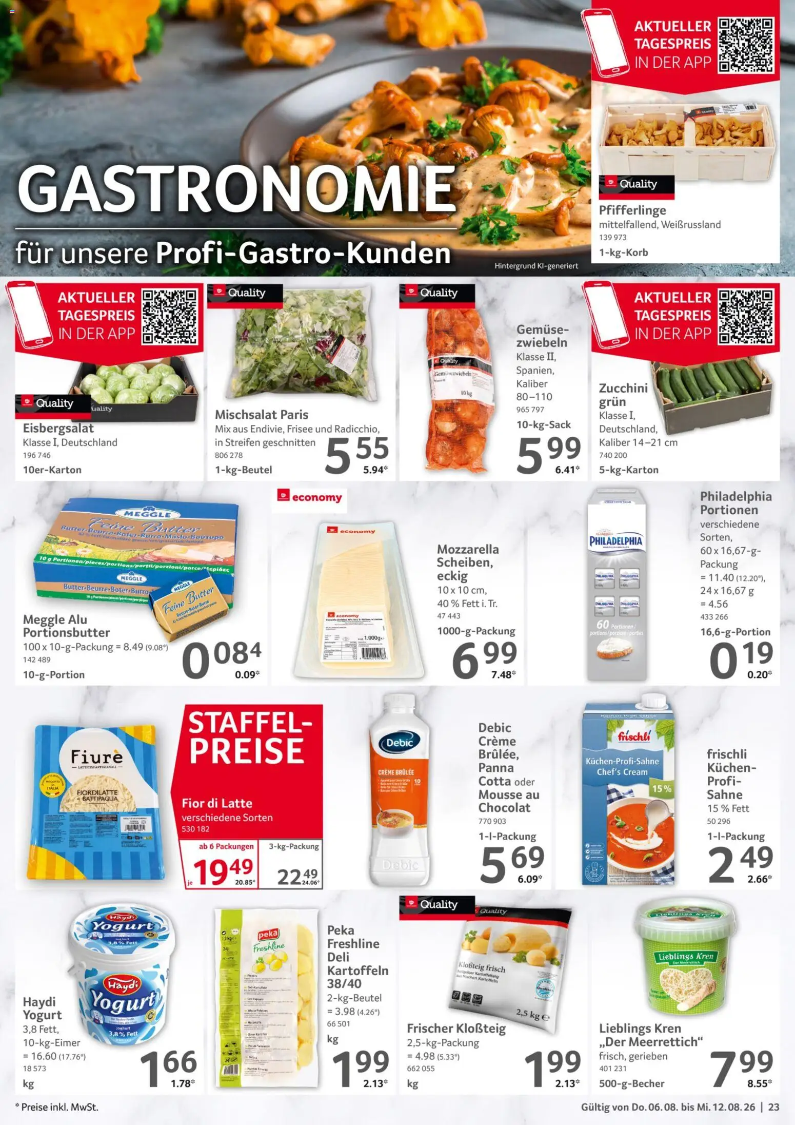 Selgros Prospekt – gültig ab 06.08.2026 | Seite: 23 | Produkte: Eisbergsalat, Creme, Creme brulee, Kartoffeln