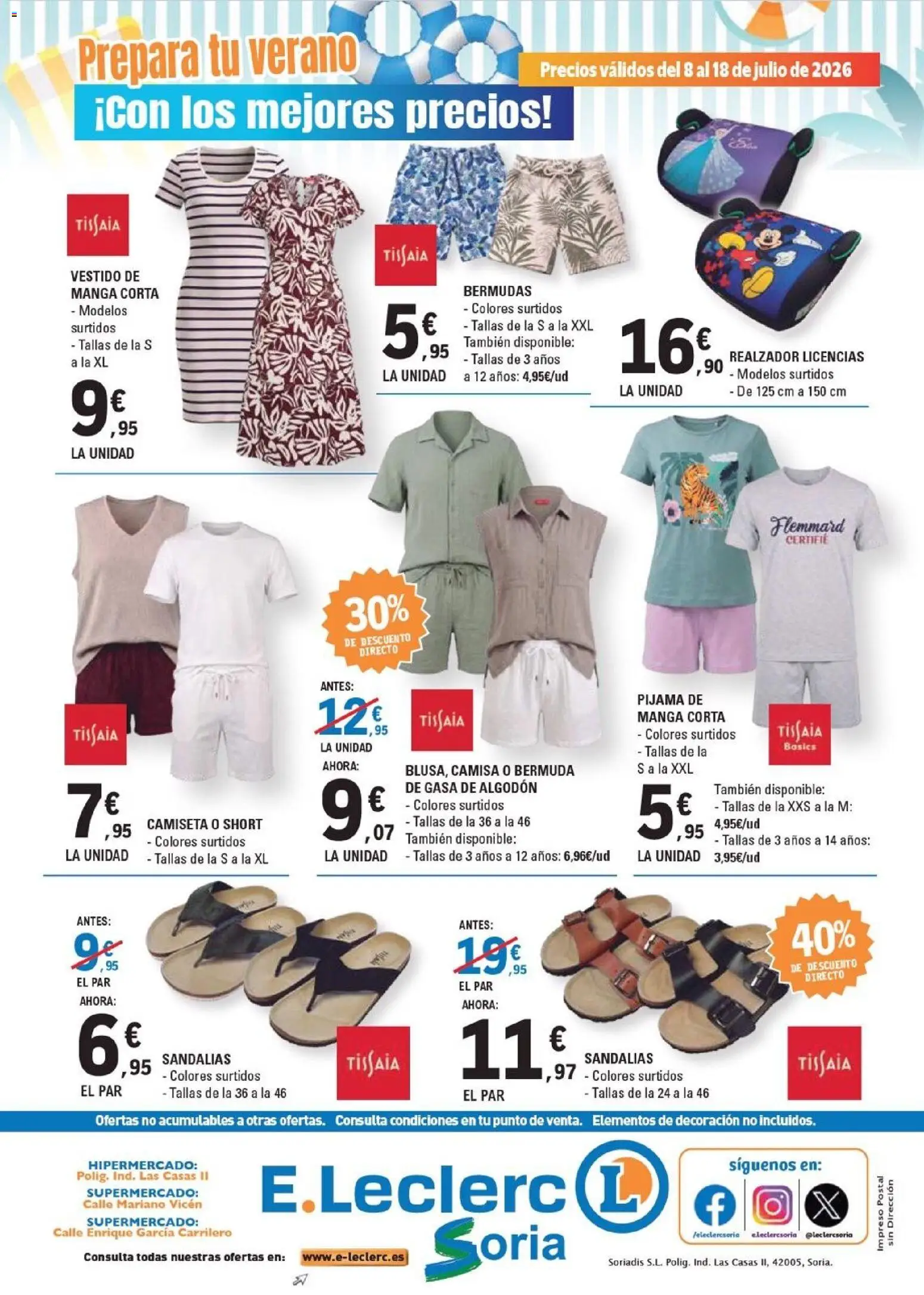 E.Leclerc folleto Soria │ válido desde el 08/07/2026 | Página: 24 | Productos: Camisa, Bermudas, Pijama, Sandalias