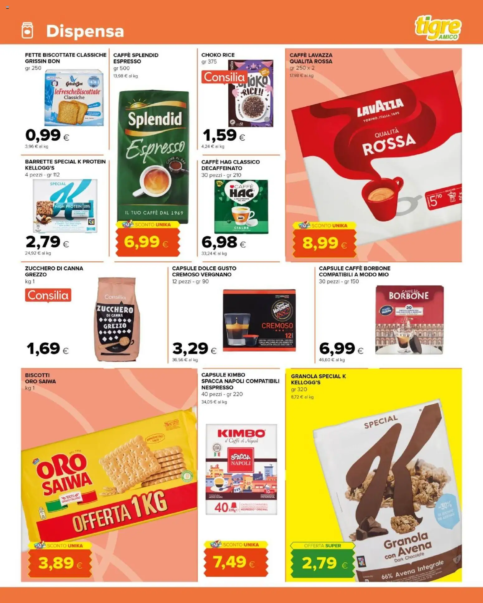 Volantino Tigre del 12/08/2026 | Pagina: 9 | Prodotti: Biscotti, Cialde, Zucchero di canna, Borbone