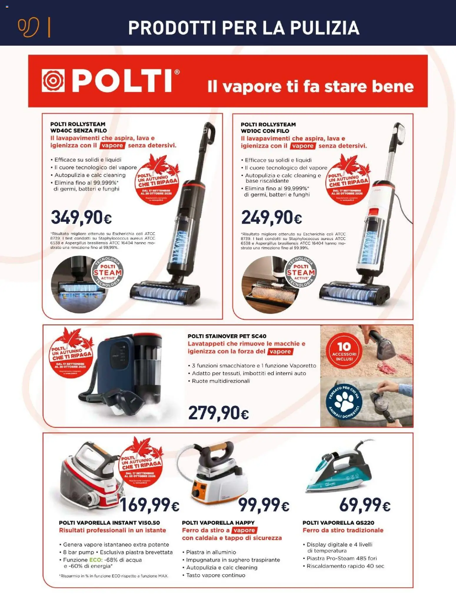 Volantino Unieuro del 17/09/2026 | Pagina: 11 | Prodotti: Vaporetto, Smacchiatore, Acqua, Ferro