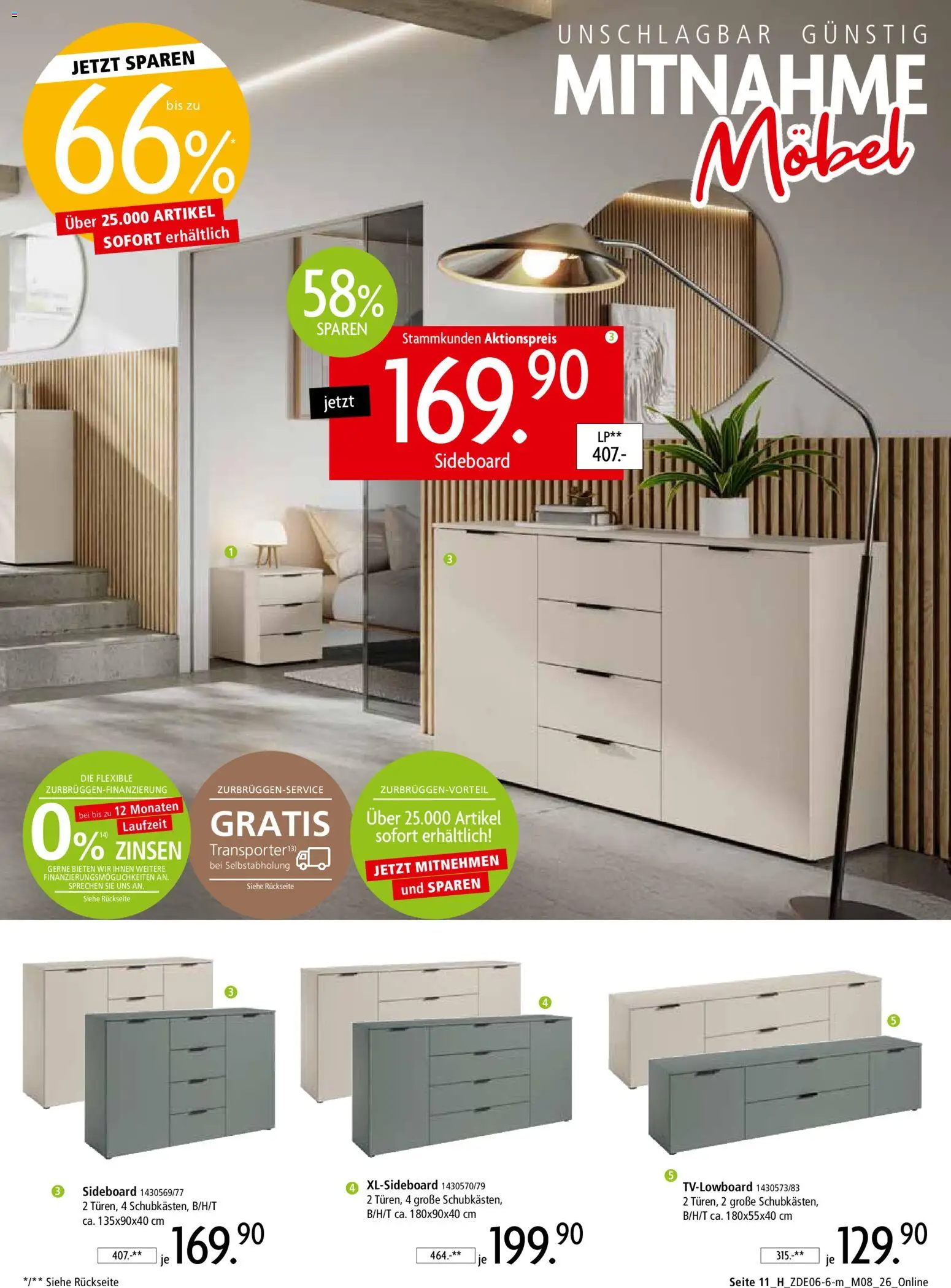 Zurbrüggen Mitnahme Möbel – gültig ab 13.06.2026 | Seite: 33 | Produkte: Sideboard