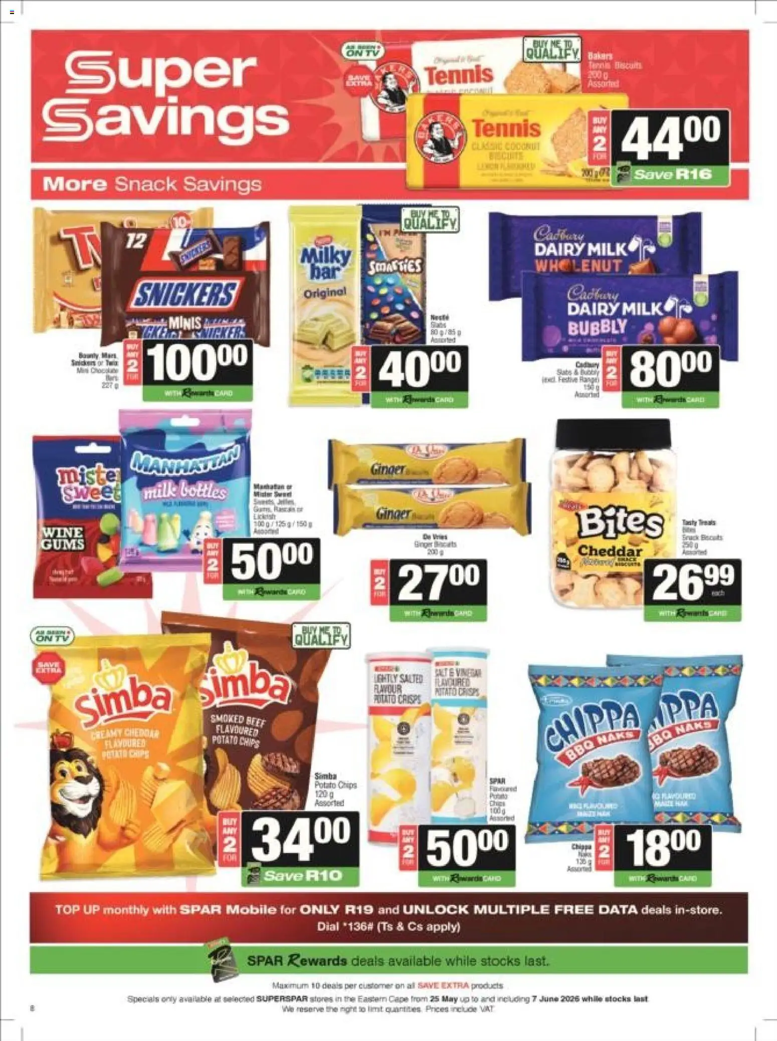 New Superspar catalogue – valid from 25.05.2026 | Page: 8 | Products: Data, Milk, Wine, Chips