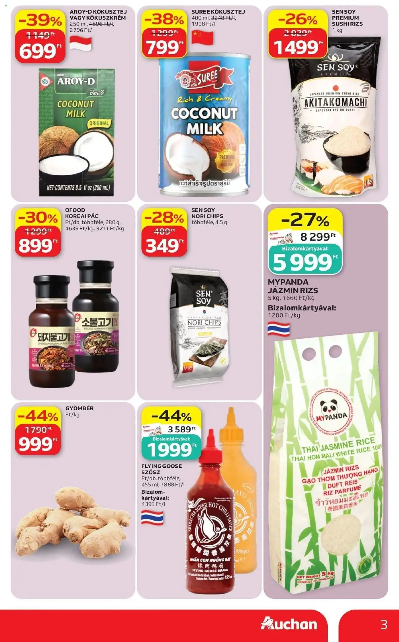 Auchan akciós újság Fót - 2026.09.10. -tól/töl > akció, lapozható szórólap 🛍️ | Oldal: 3 | Termékek: Jázmin rizs, Sushi, Kókuszkrém, Szósz
