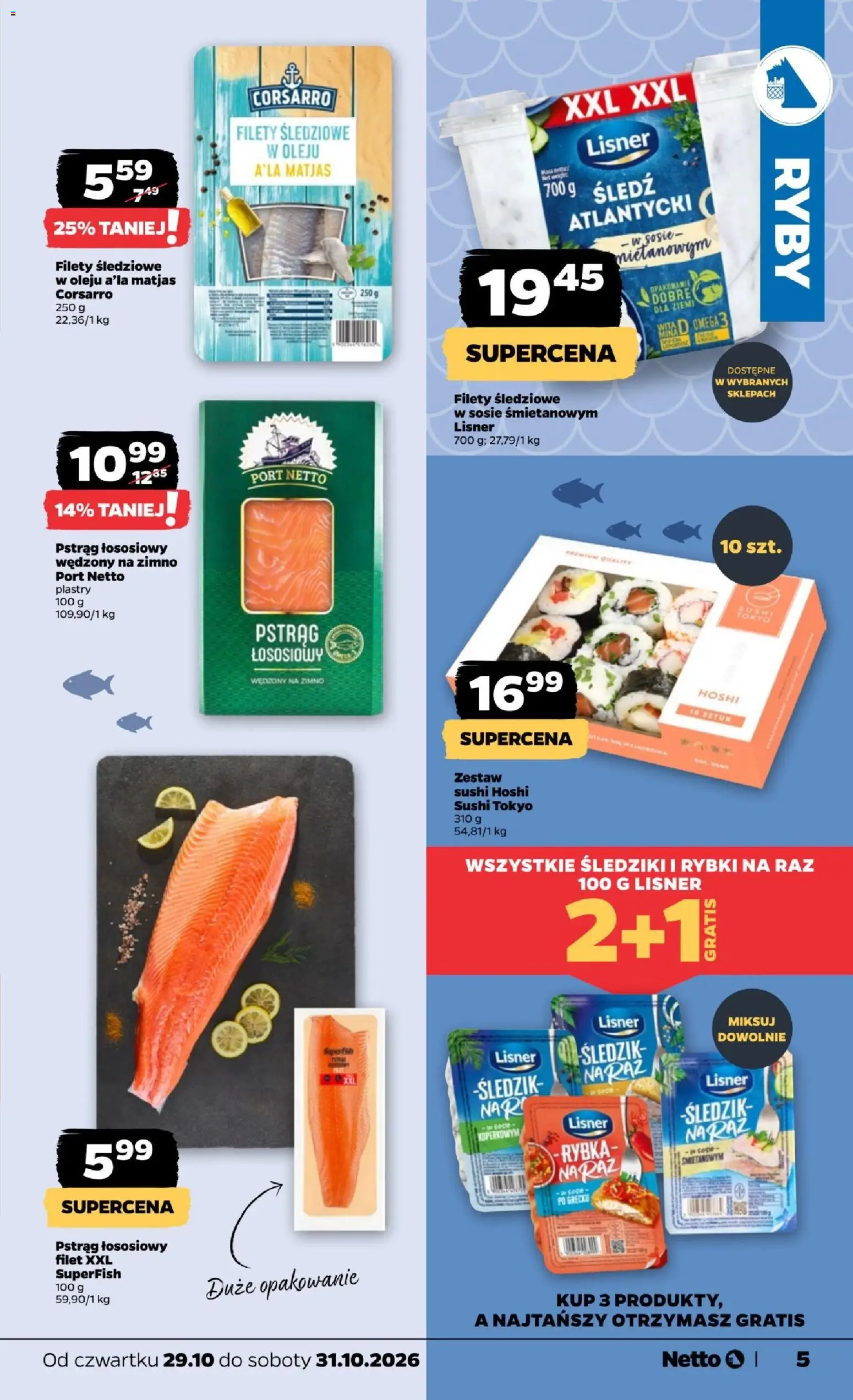Netto gazetka od czwartku od 29.10.2026 | Strona: 5 | Produkty: Filety śledziowe w oleju, Śledź, Filet, Ryby