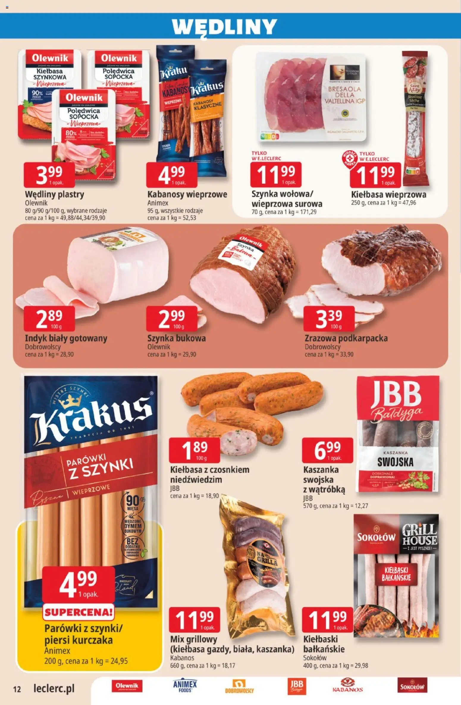 E.Leclerc gazetka od 19.05.2026 | Strona: 12 | Produkty: Piersi, Grill, Kabanosy, Kaszanka