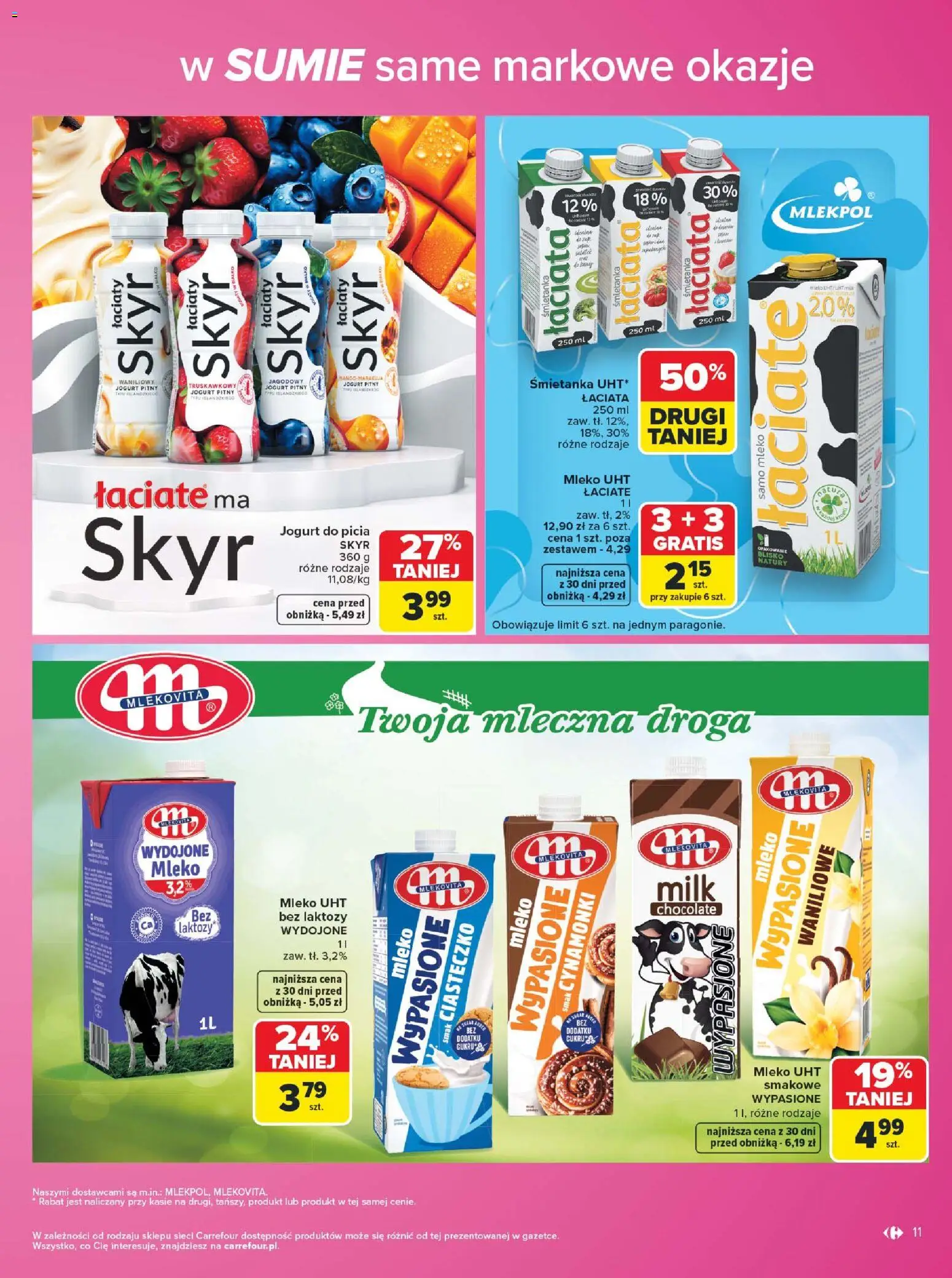 Carrefour gazetka - Same markowe okazje od 03.08.2026 | Strona: 11 | Produkty: Bez laktozy, Jogurt pitny, Mleko, Jogurt
