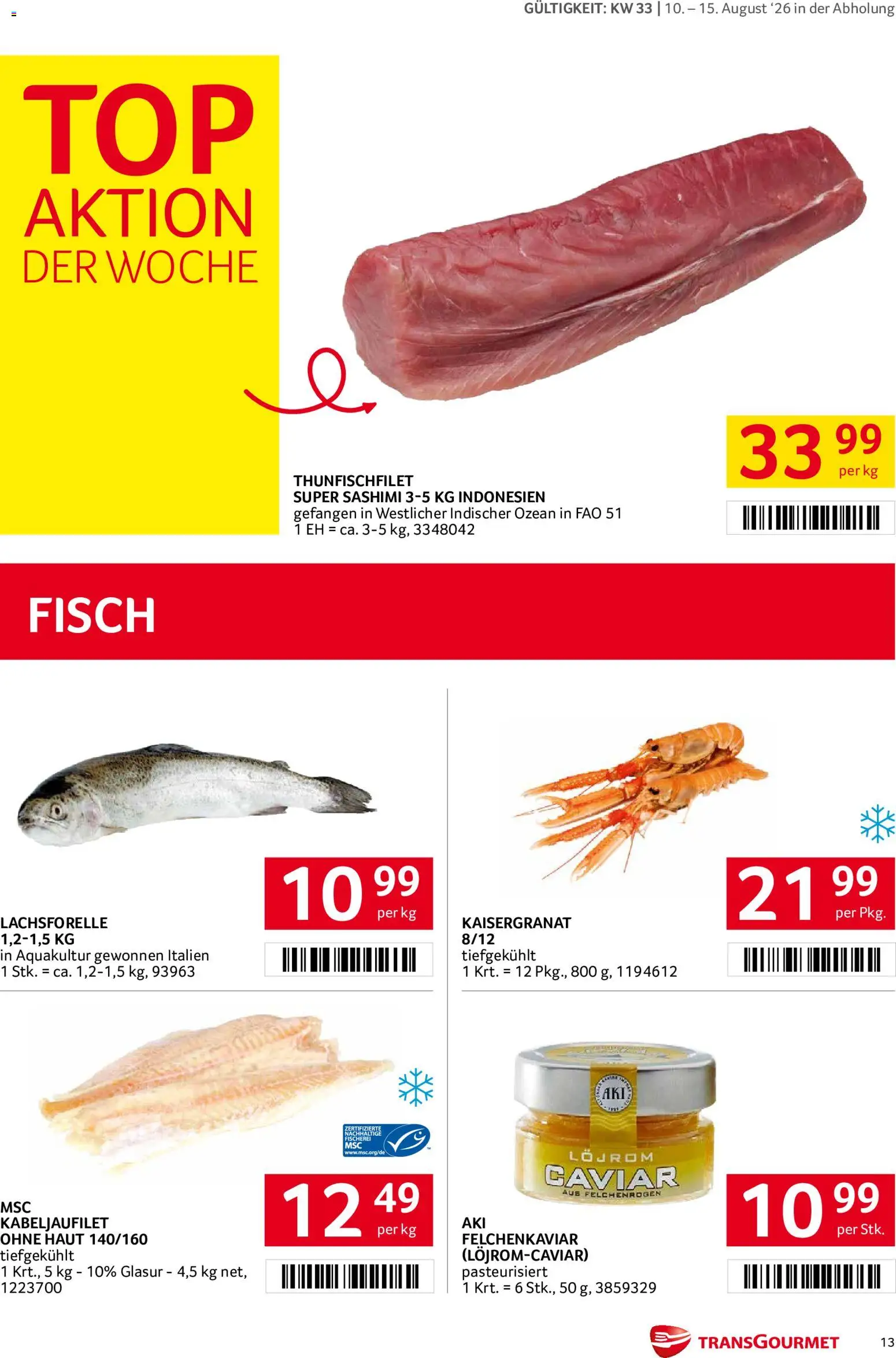 Transgourmet Flugblatt gültig ab 10.08.2026 | Seite: 13 | Produkte: Fisch
