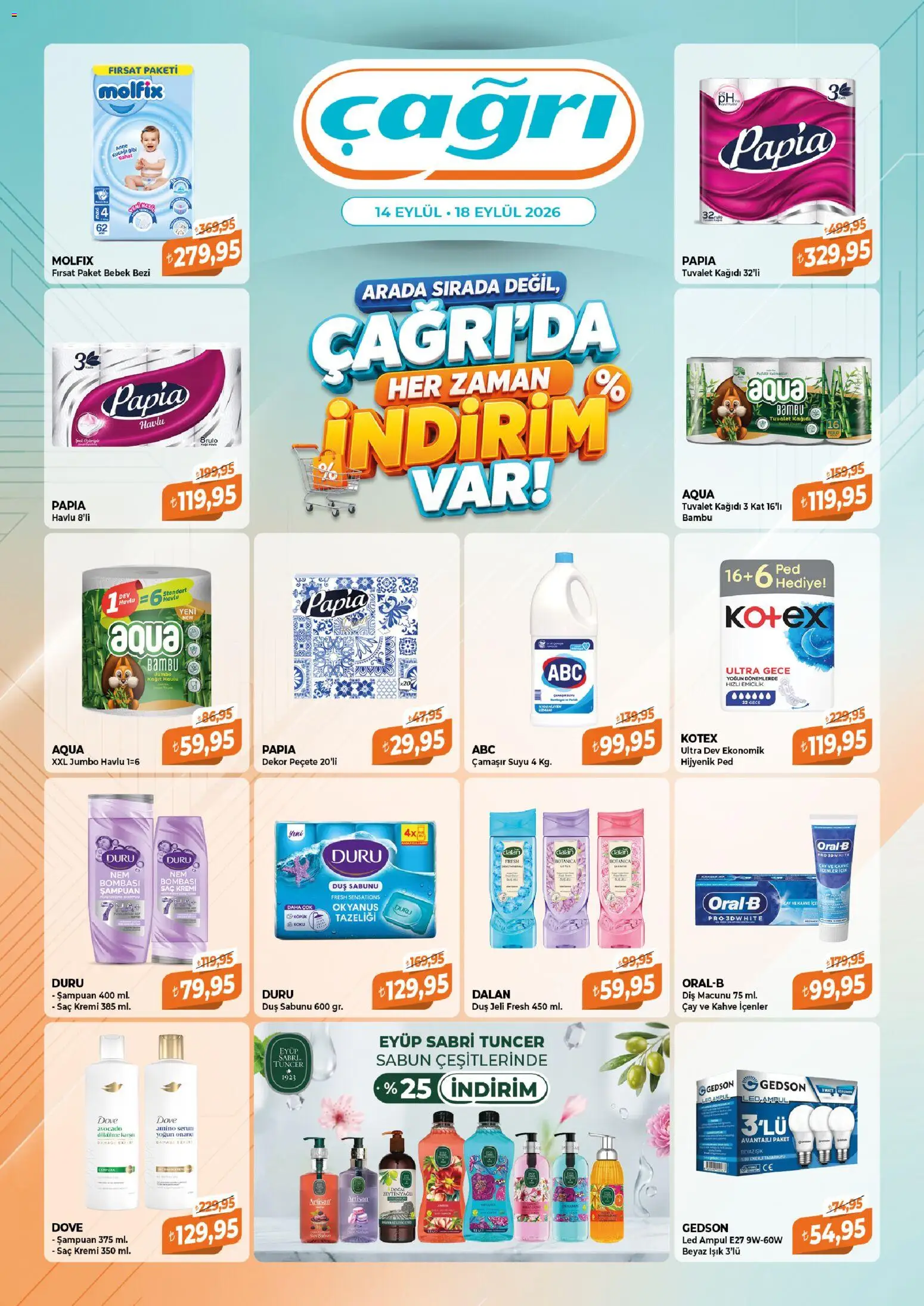 Çağrı Market - Çağrı'da Hep İndirim Var - 14 Eylül 2026 tarihinden itibaren geçerlidir | Sayfa: 6 | Ürünler: Duş jeli, Diş macunu, Kahve, Tuvalet kağıdı