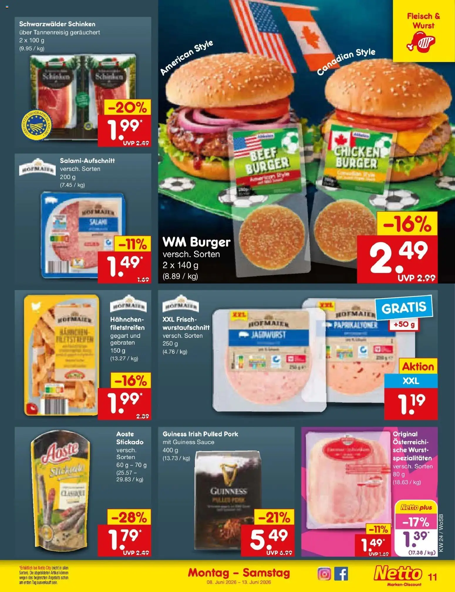 Netto Marken-Discount Prospekt Mannheim – gültig ab 08.06.2026 | Seite: 17 | Produkte: Hahnchen, Burger, Schinken, Fleisch