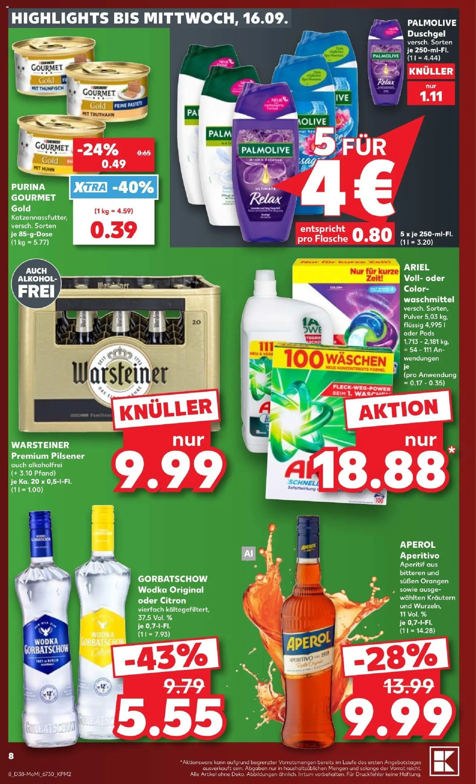 Kaufland Prospekt Leipzig – gültig ab 14.09.2026 | Seite: 8 | Produkte: Thunfisch, Waschmittel, Warsteiner, Wodka gorbatschow