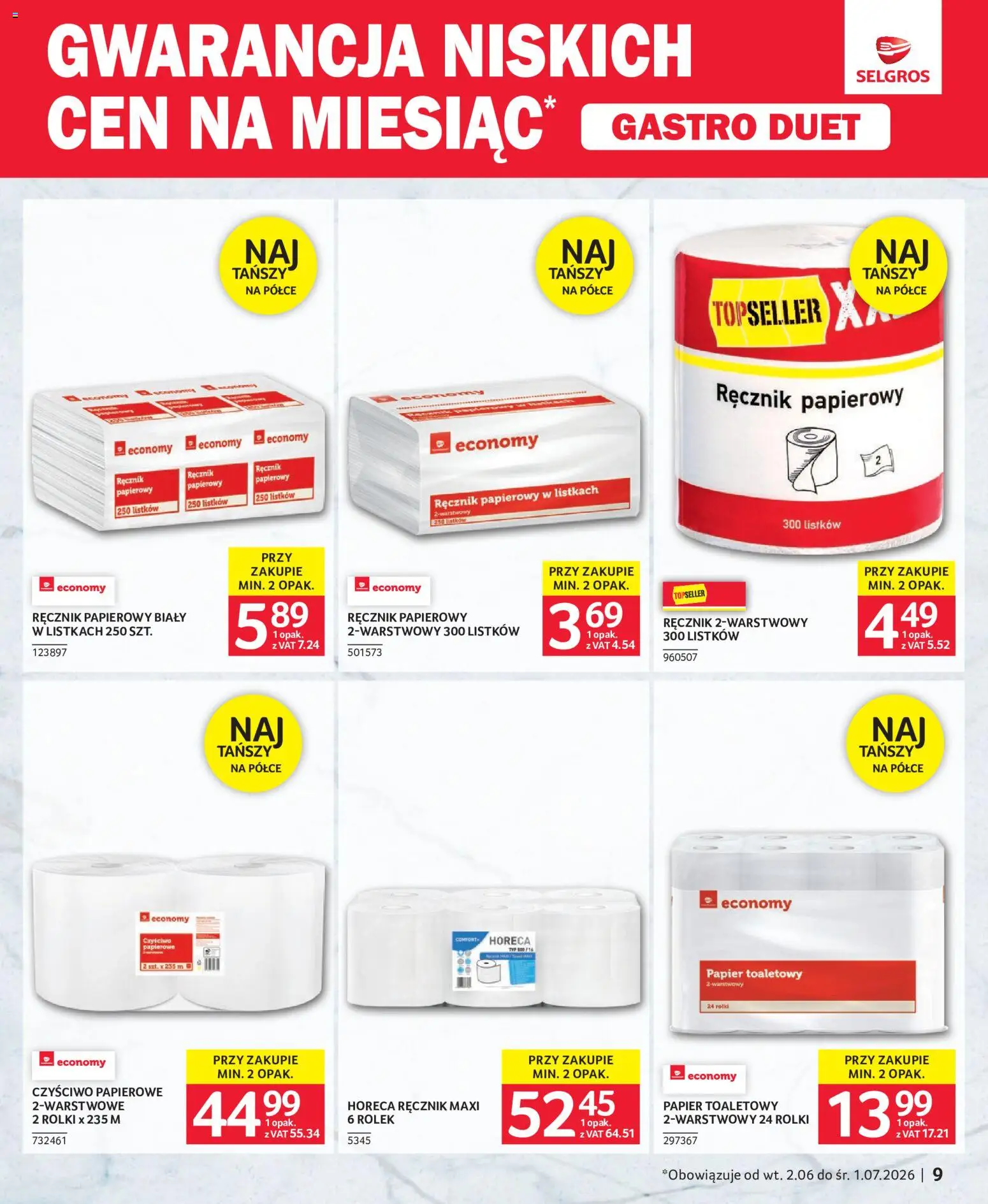 Selgros cash&carry gazetka - Gastro Duet od 02.06.2026 | Strona: 9 | Produkty: Papier toaletowy, Rolki, Ręcznik papierowy