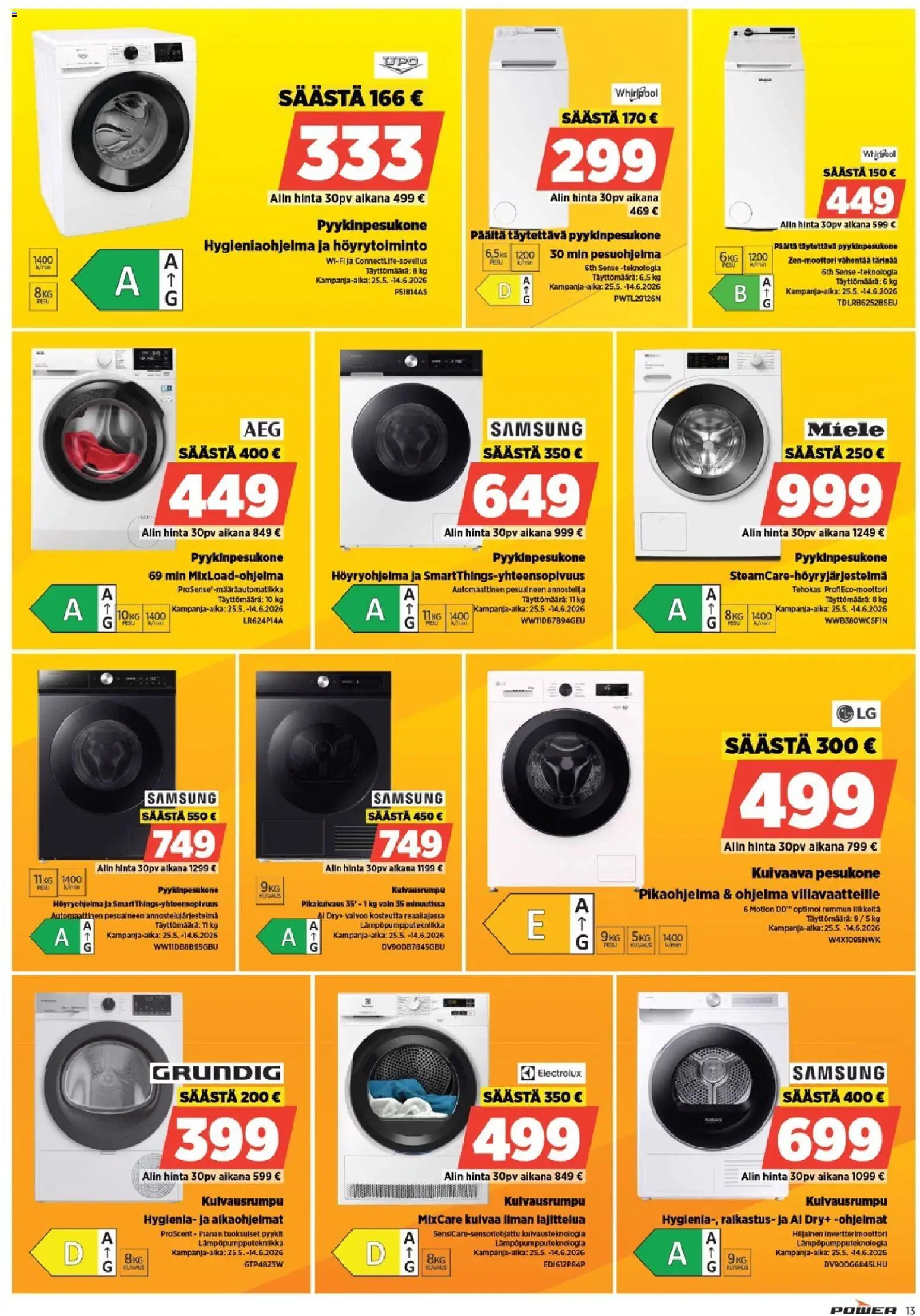 Power tarjoukset – voimassa 08.06.2026 alkaen | Sivu: 13 | Tuotteet: Pesukone