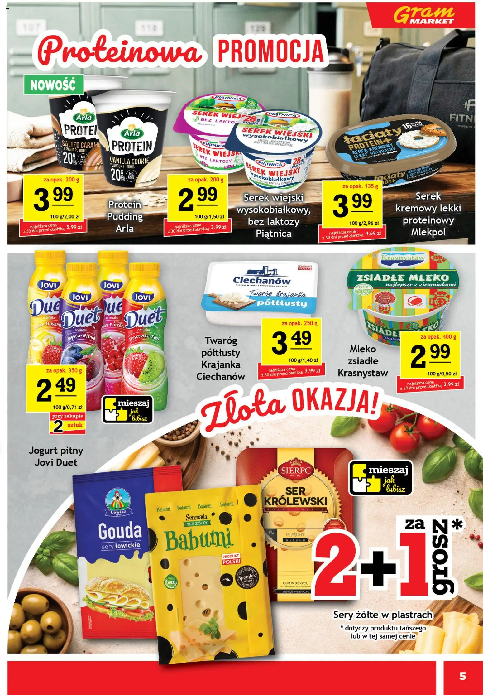 Gram Market gazetka od 15.04.2026 | Strona: 5 | Produkty: Jogurt pitny, Serek wiejski, Sery, Serek wiejski wysokobiałkowy
