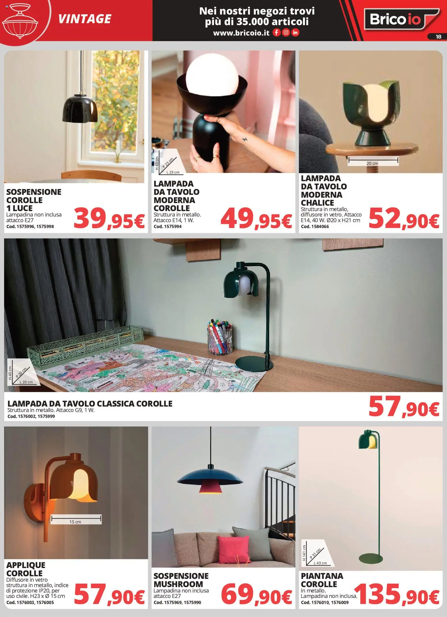 Volantino Brico io del 01/10/2026 | Pagina: 18 | Prodotti: Lampada da tavolo, Tavolo, Lampada