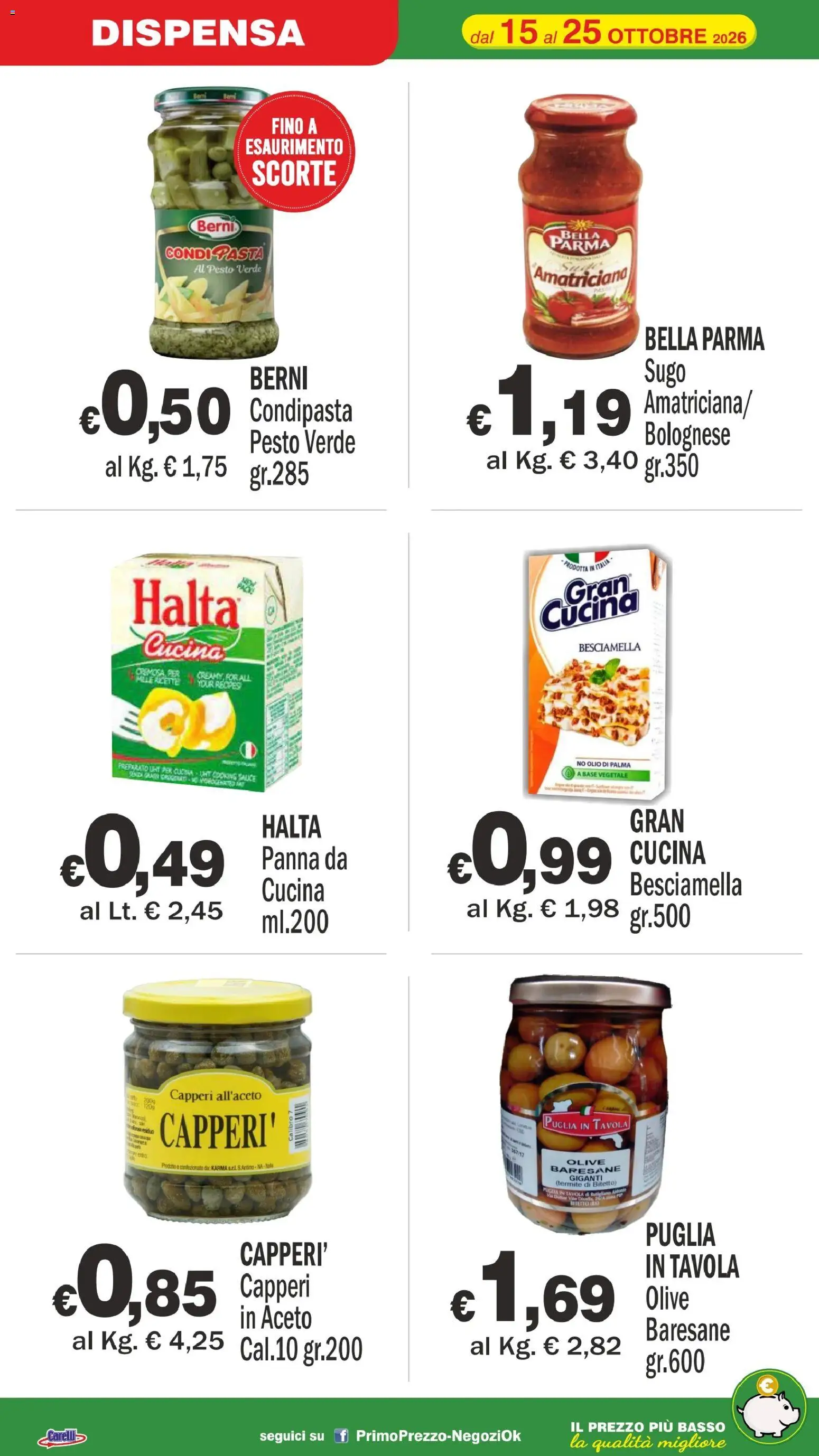 Volantino Primo Prezzo del 15/10/2026 | Pagina: 10 | Prodotti: Panna, Pasta, Aceto, Basso