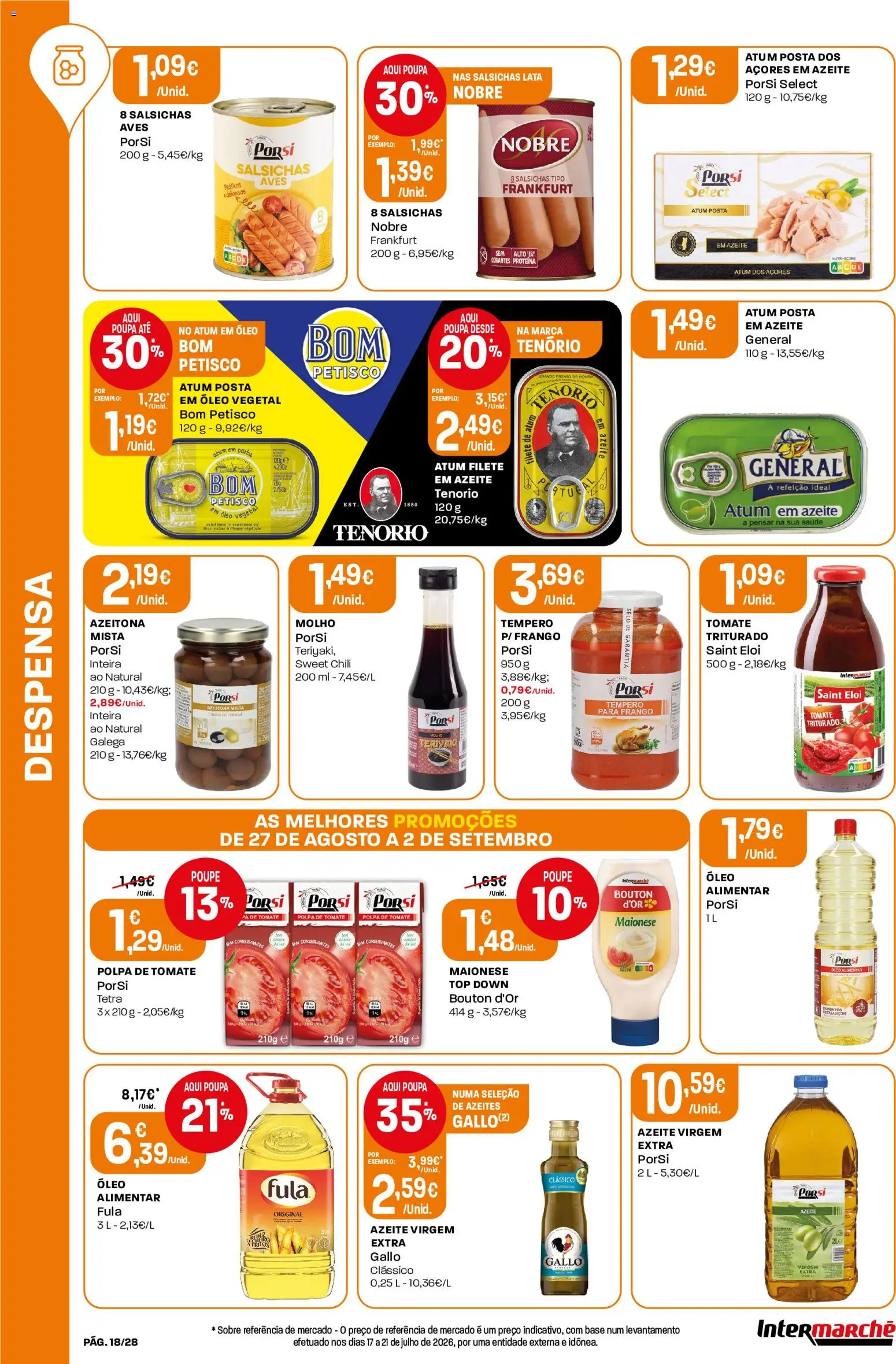 Intermarché Folheto Contact │ válido de 27/08/2026 | Página: 18 | Produtos: Óleo vegetal, Azeite, Base, Salsichas