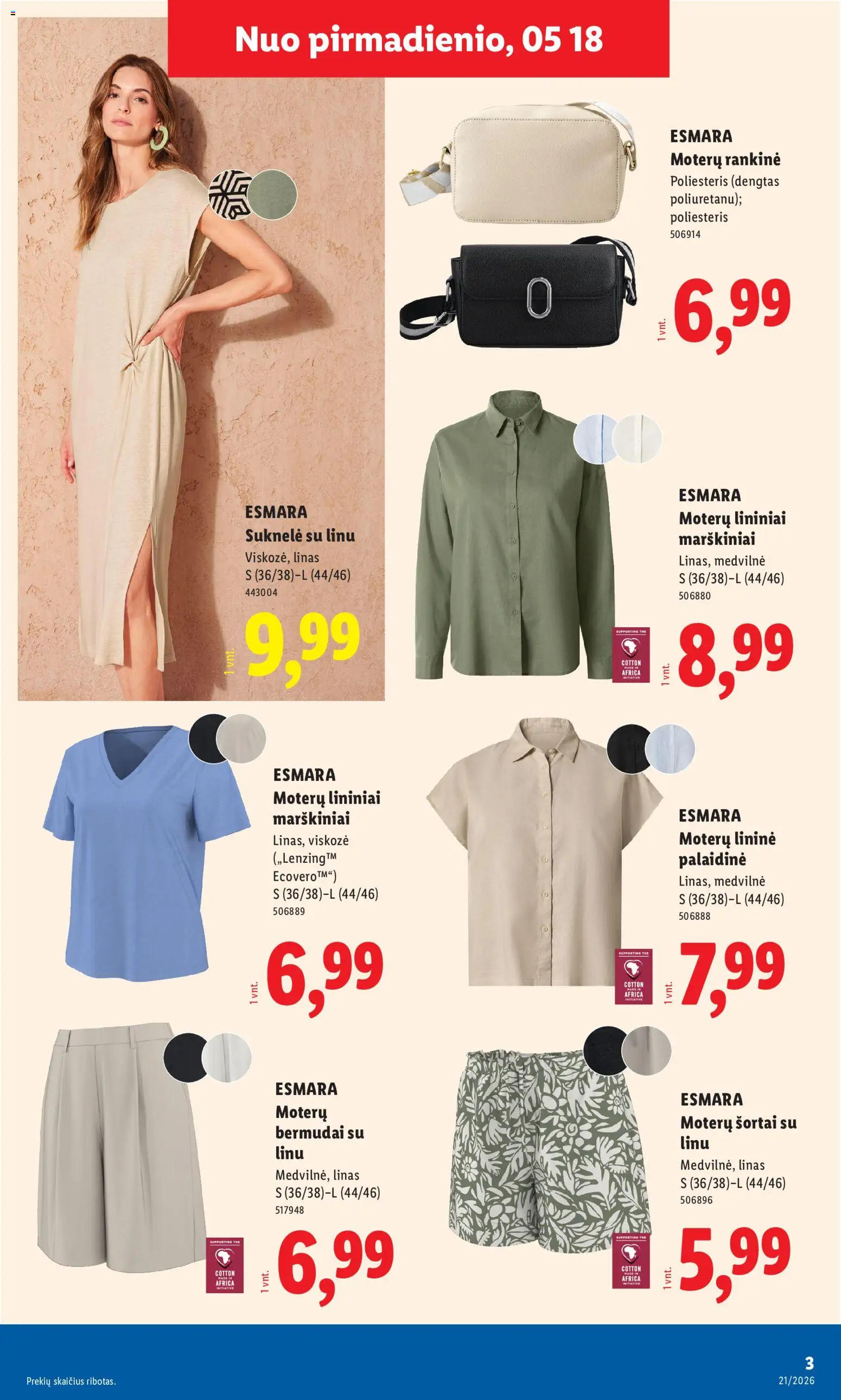 LIDL akcijos nuo 18.05.2026 | Puslapis: 3 | Prekių: Suknelė, Marškiniai, Šortai, Rankinė