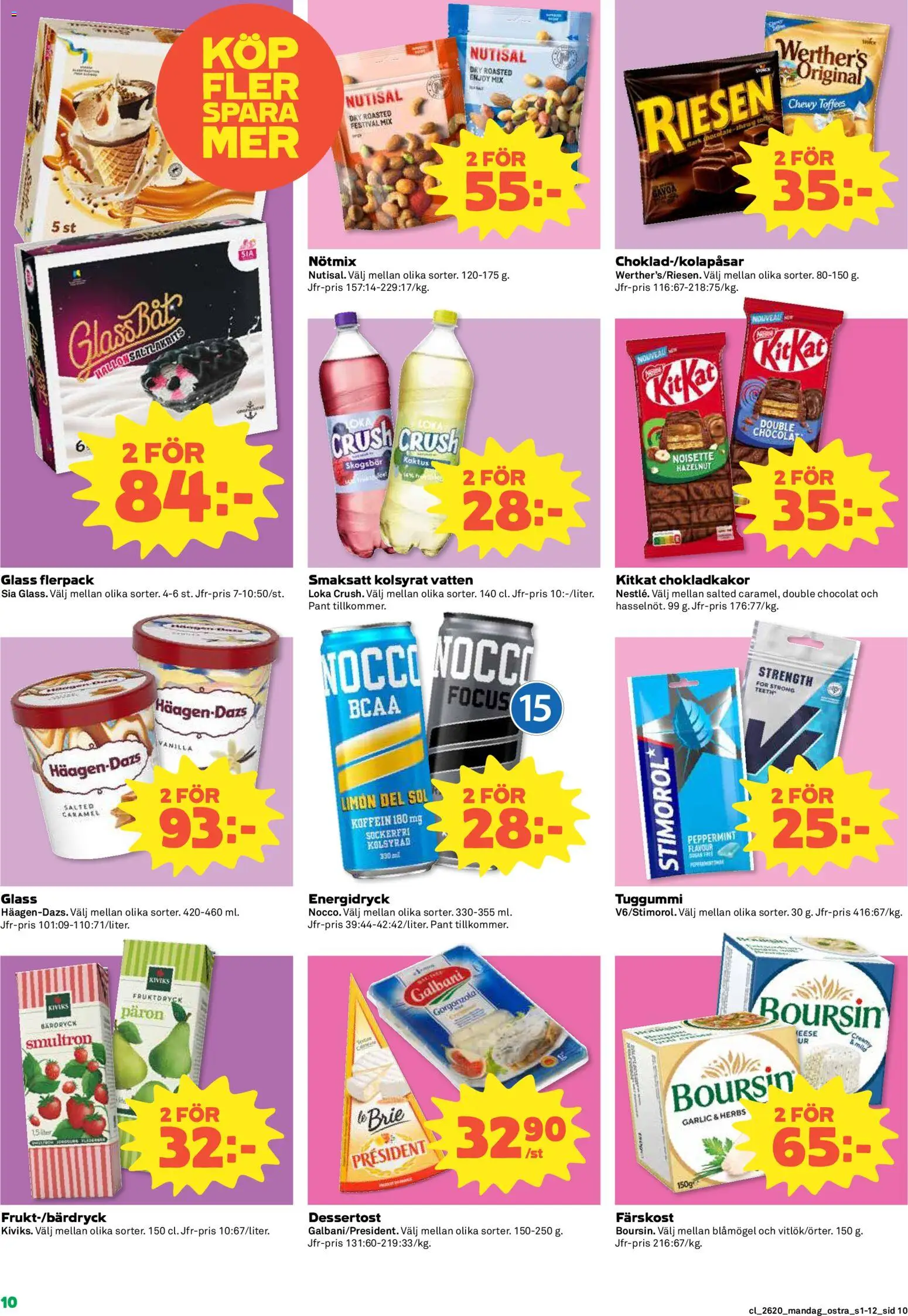Coop Daglivs reklamblad aktuell från 11.05.2026 | Sida: 10 | Produkter: Loka, Energidryck, Tuggummi, Glass