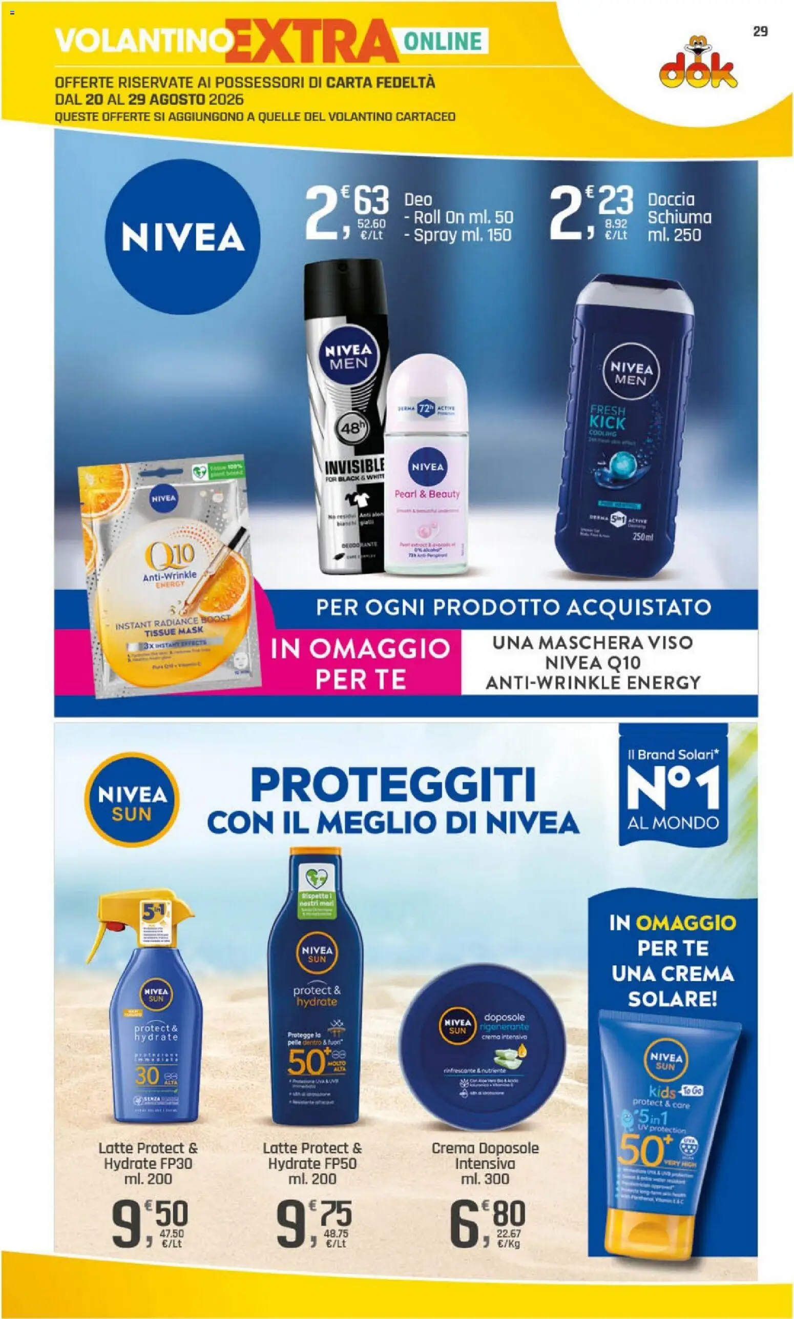 Volantino DOK del 20/08/2026 | Pagina: 29 | Prodotti: Crema, Deodorante, Maschera viso, Crema doposole