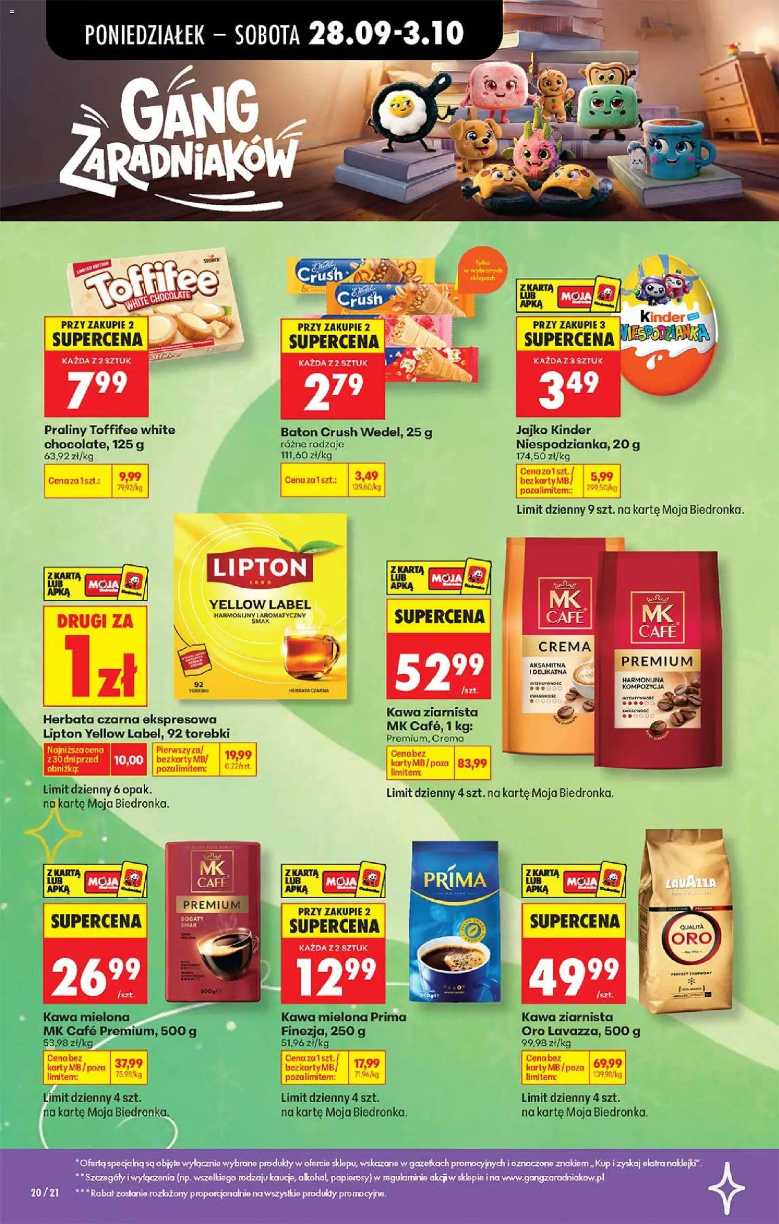 Biedronka gazetka - Gang zaradniaków od 28.09.2026 | Strona: 5 | Produkty: Karta, Praliny, Lavazza, Torebki