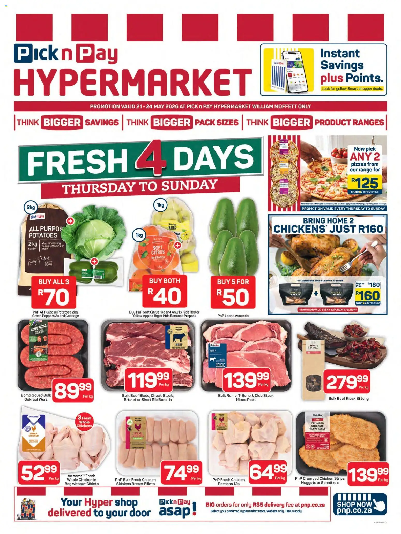 New Pick n Pay catalogue – valid from 21.05.2026 | Page: 1 | Products: Bag, Steak, Chicken, Beef