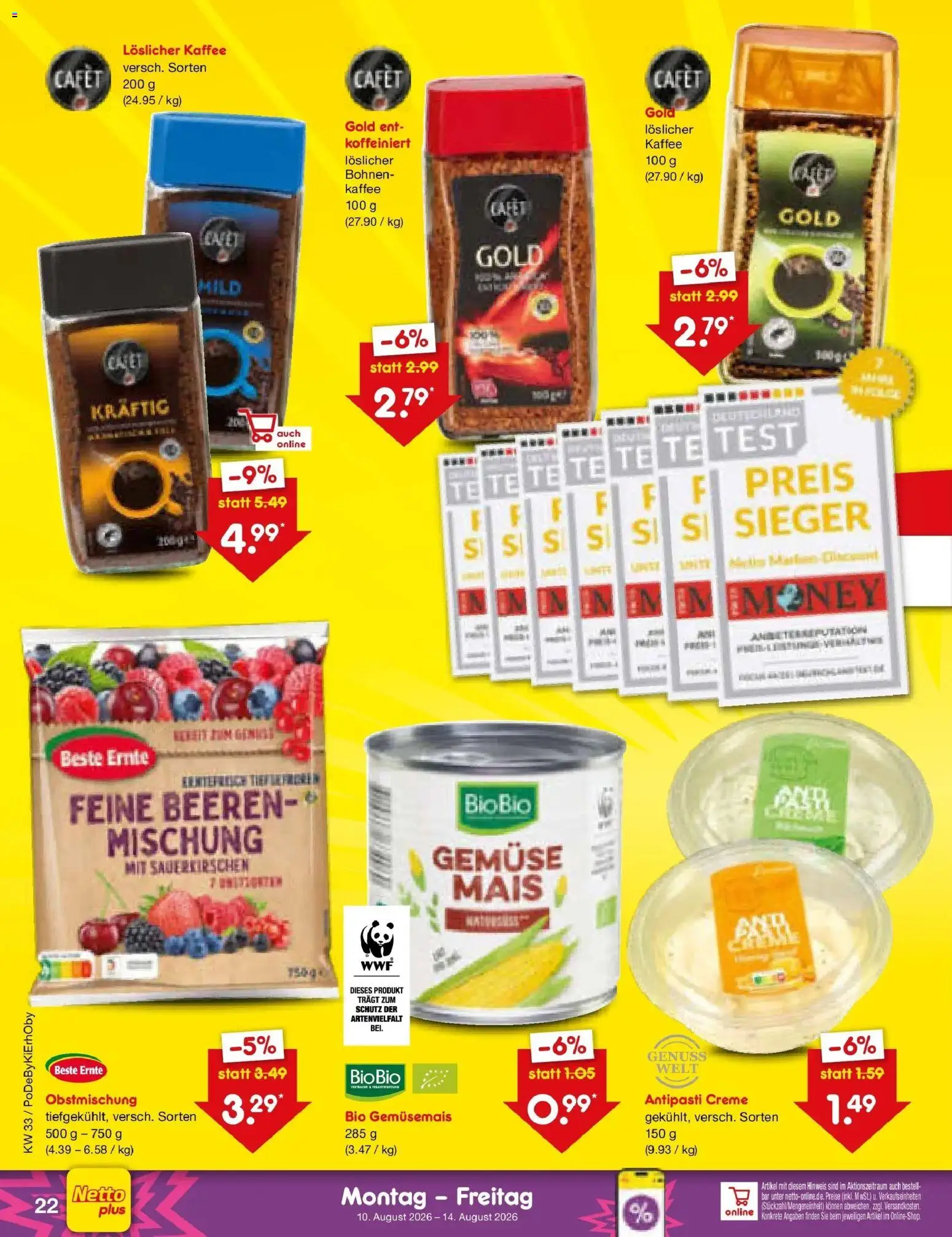 Netto Marken-Discount Prospekt Buttenwiesen – gültig ab 10.08.2026 | Seite: 32 | Produkte: Mais, Kaffee, Gemüse, Löslicher Kaffee
