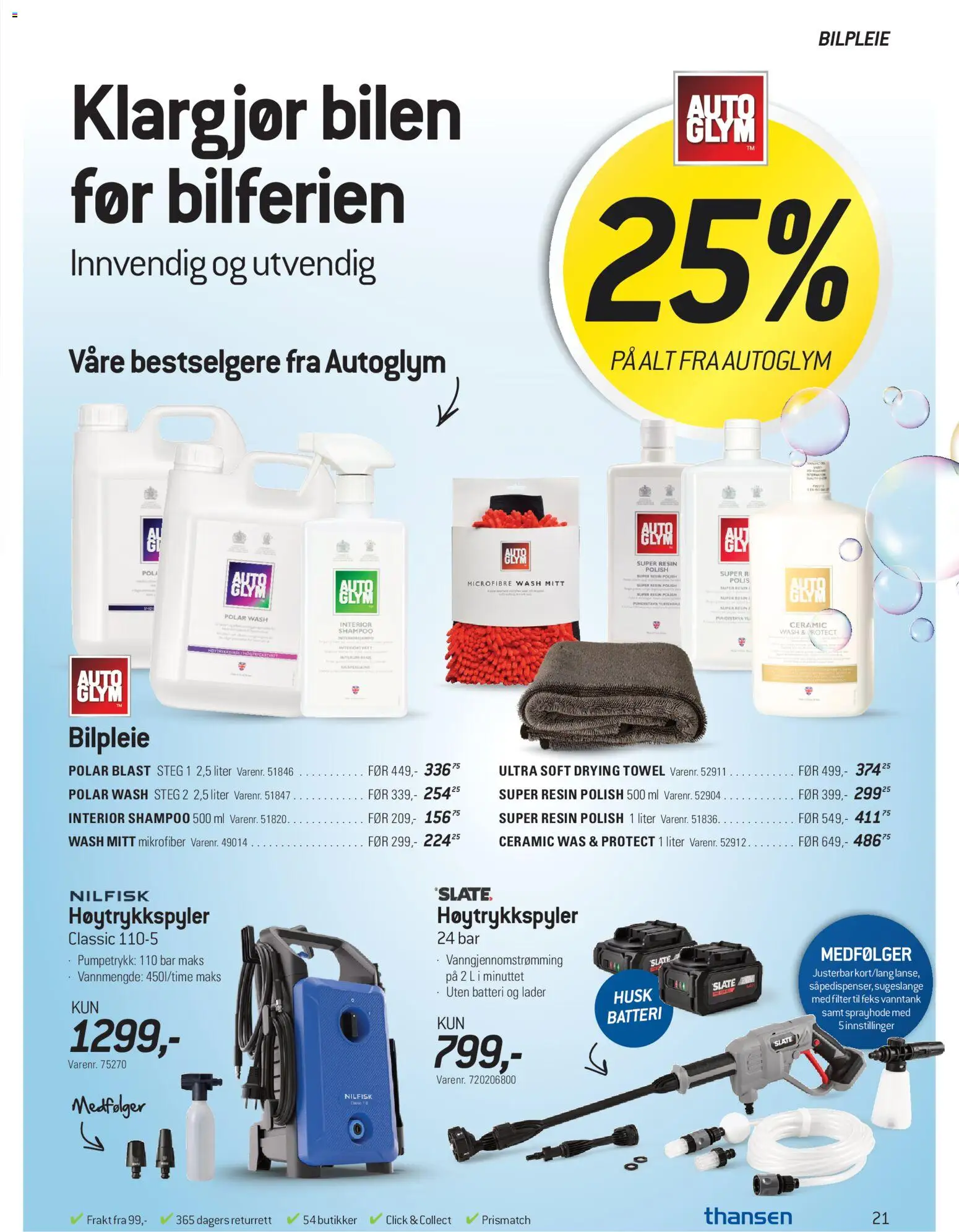 {H1} | Side: 21 | Produkter: Høytrykkspyler, Batteri, Shampoo, Interiør