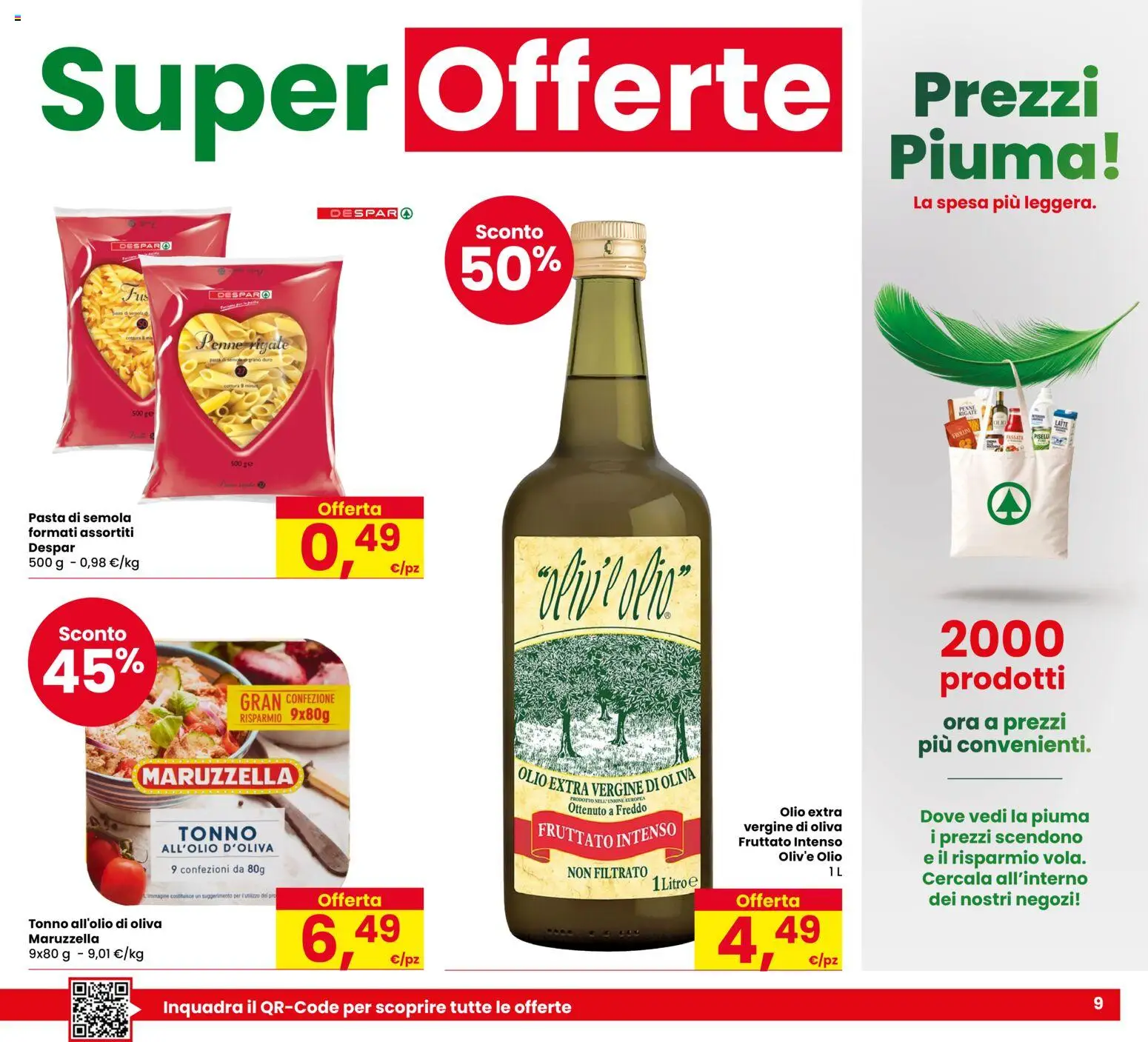 Volantino Despar del 17/09/2026 | Pagina: 9 | Prodotti: Olio, Pasta, Tonno, Penne