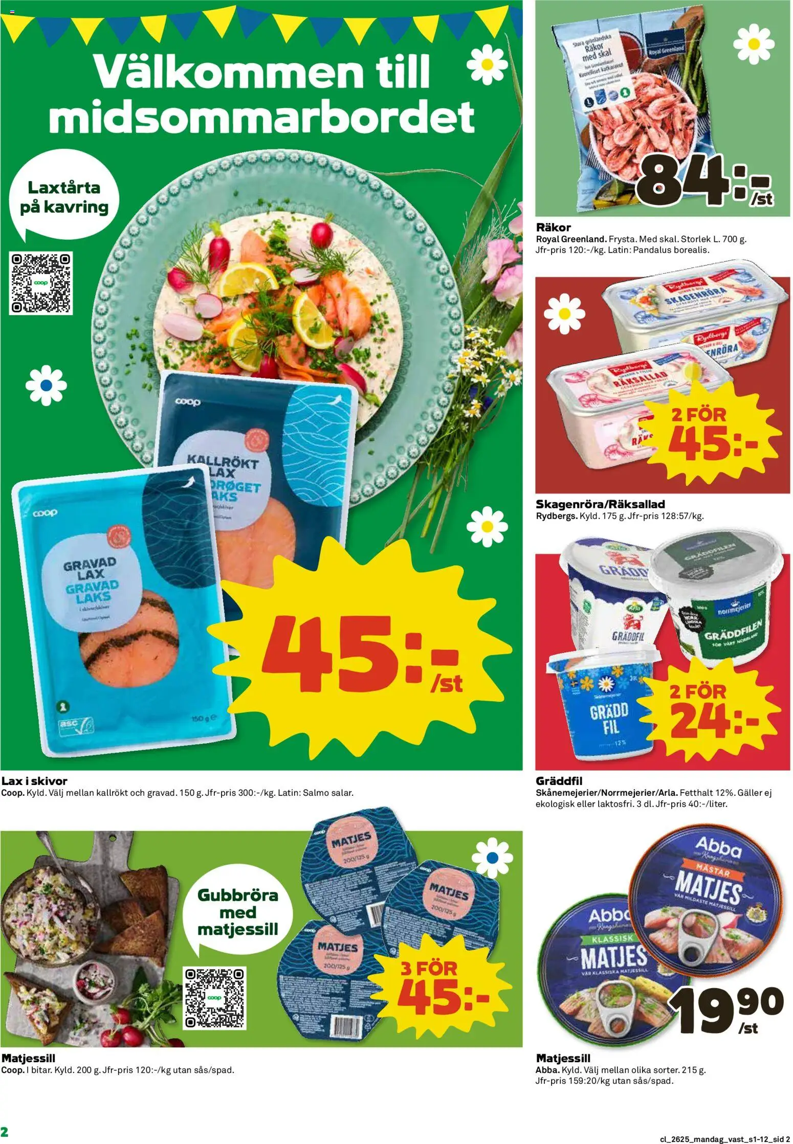 Coop reklamblad aktuell från 15.06.2026 | Sida: 2 | Produkter: Galler, Räkor, Lax, Gräddfil