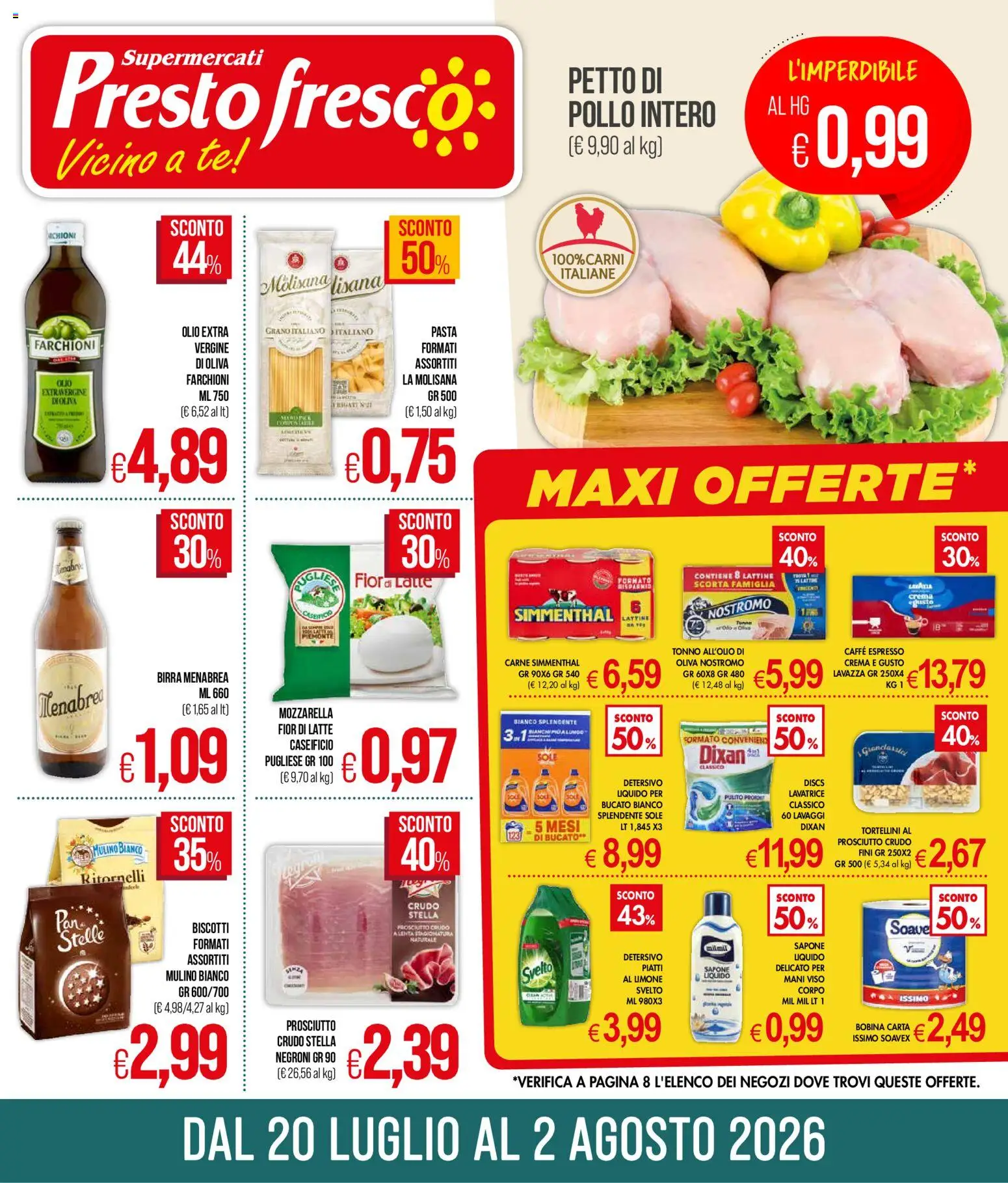 Volantino Presto Fresco del 20/07/2026 | Pagina: 1 | Prodotti: Limone, Pasta, Tonno, Lavazza