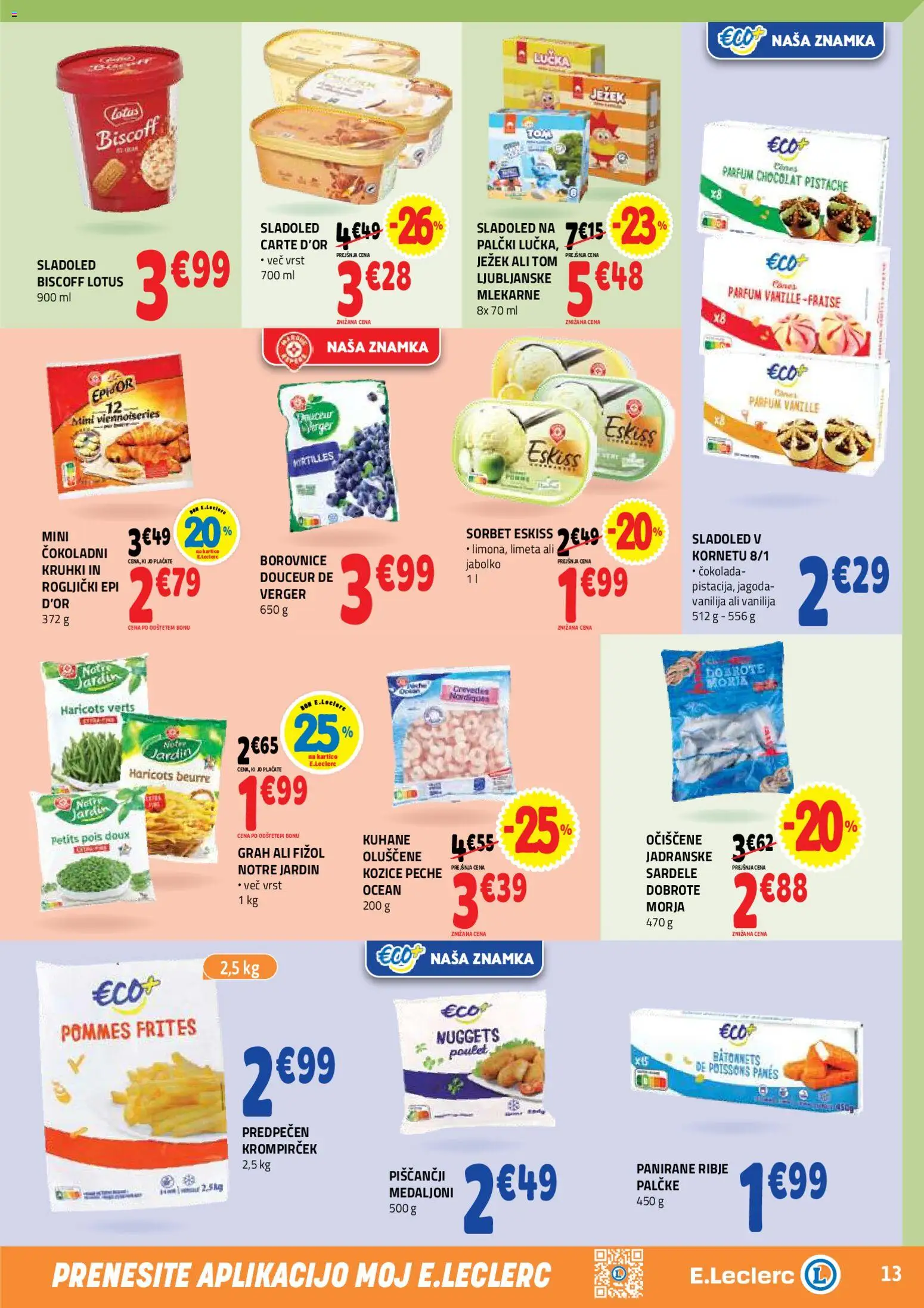 Novi E.leclerc katalog ponudbe – veljaven od 27.05.2026 | Stran: 13 | Izdelki: Limeta, Kozice, Borovnice, Grah