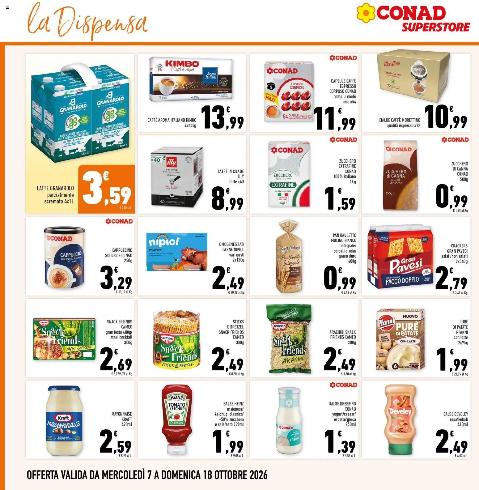 Volantino Conad del 07/10/2026 | Pagina: 16 | Prodotti: Cereali, Patate, Cialde, Kimbo