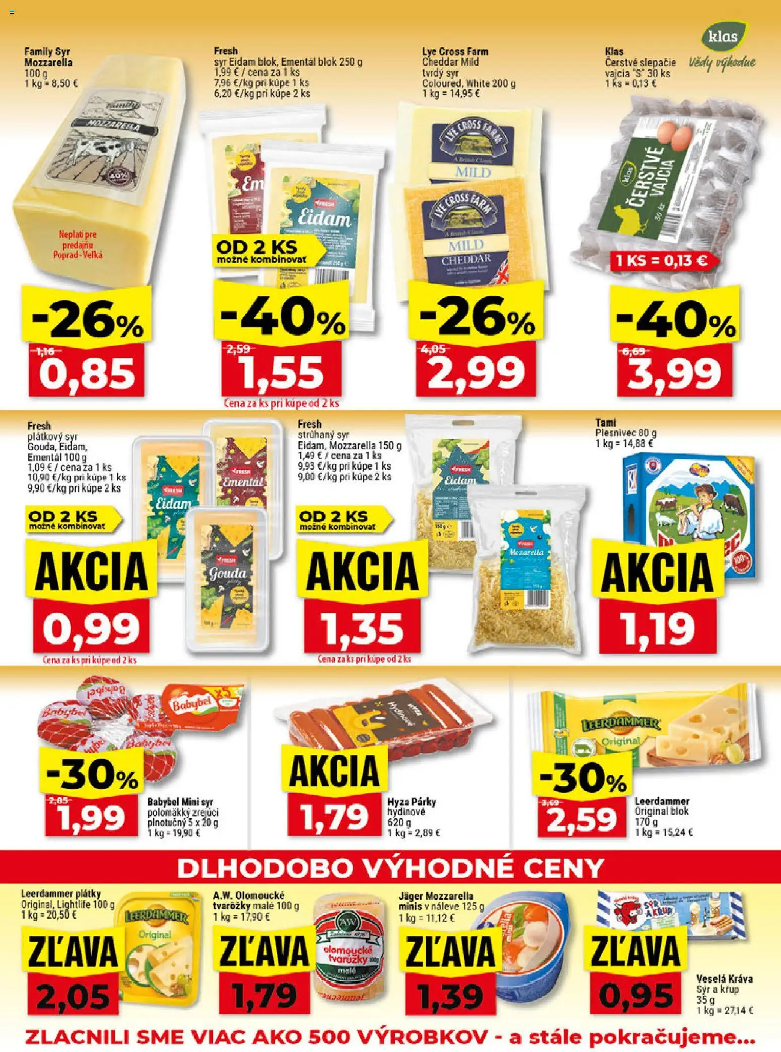 Nové Klas akcie – leták je platný od 24.08.2026 | Strana: 11 | Produkty: Vajcia, Cheddar, Gouda, Mozzarella
