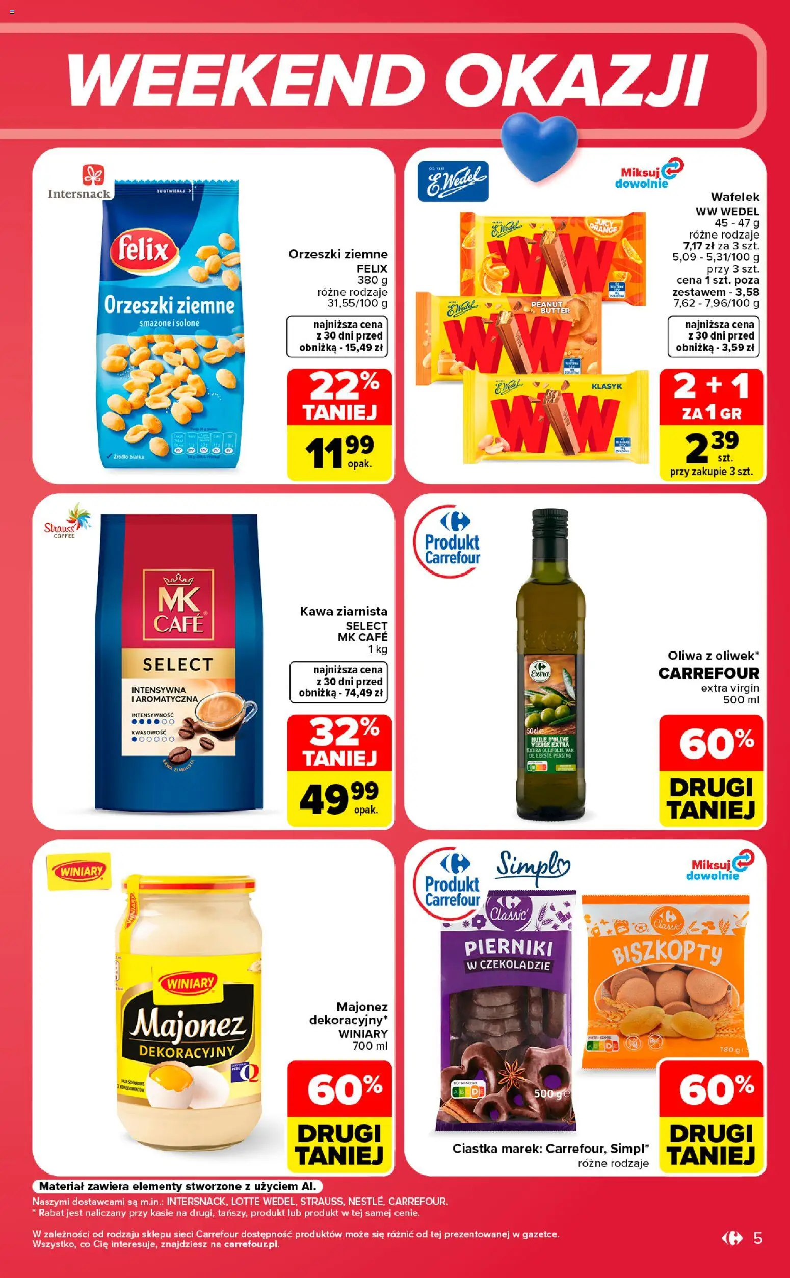 Carrefour gazetka - Weekend okazji od 12.08.2026 | Strona: 5 | Produkty: Kawa ziarnista, Orzeszki ziemne, Ciastka, Majonez