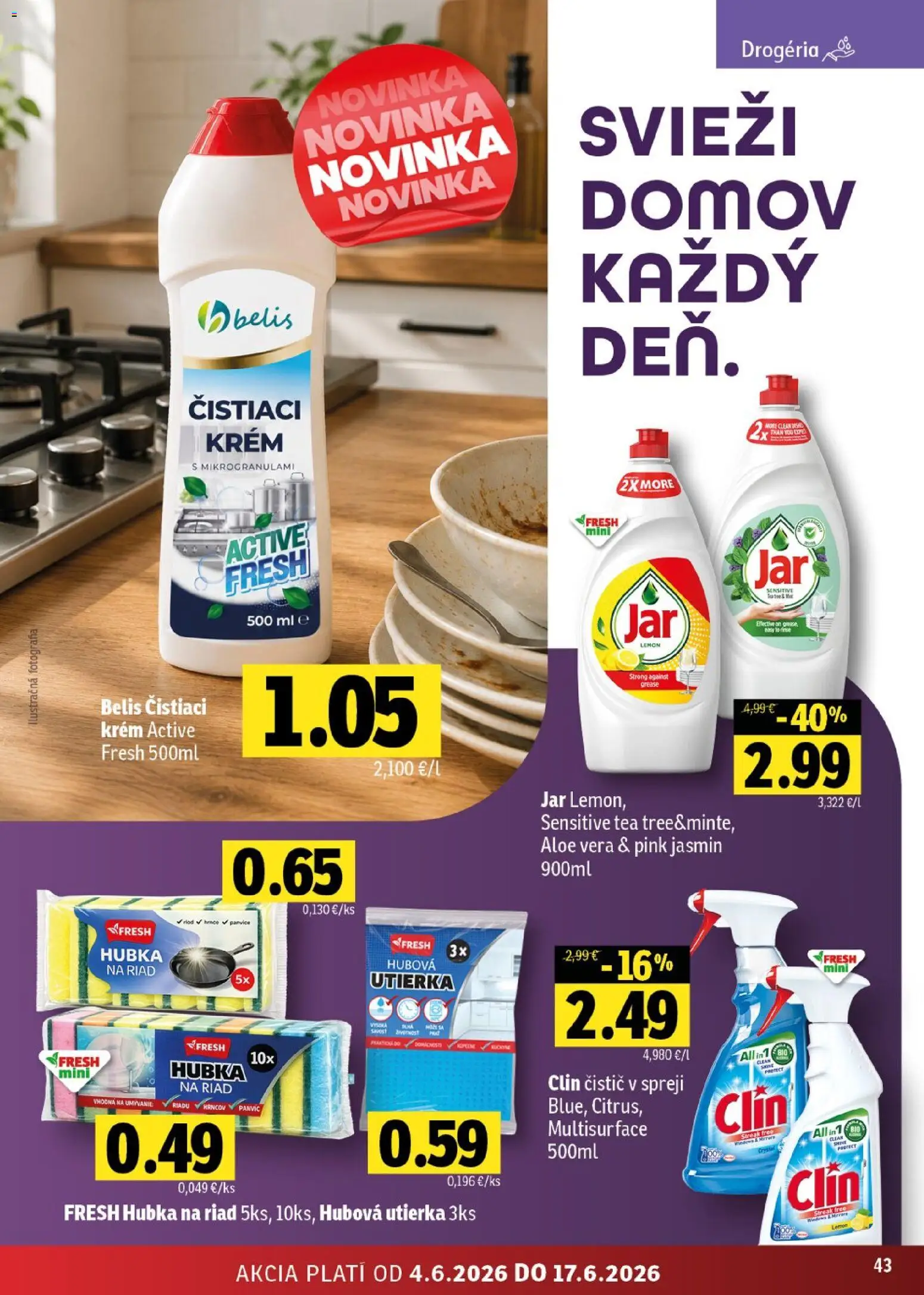 Nové Fresh akcie – leták je platný od 04.06.2026 | Strana: 43 | Produkty: Hubka, Krém, Jar