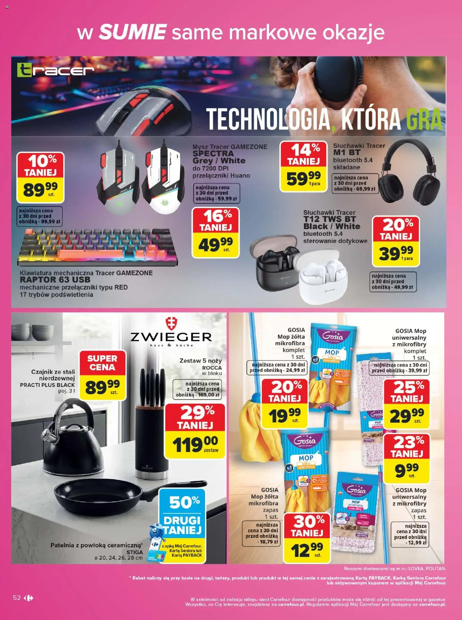 Carrefour gazetka - Same markowe okazje od 03.08.2026 | Strona: 52 | Produkty: Karta, Mysz, Słuchawki, Czajnik