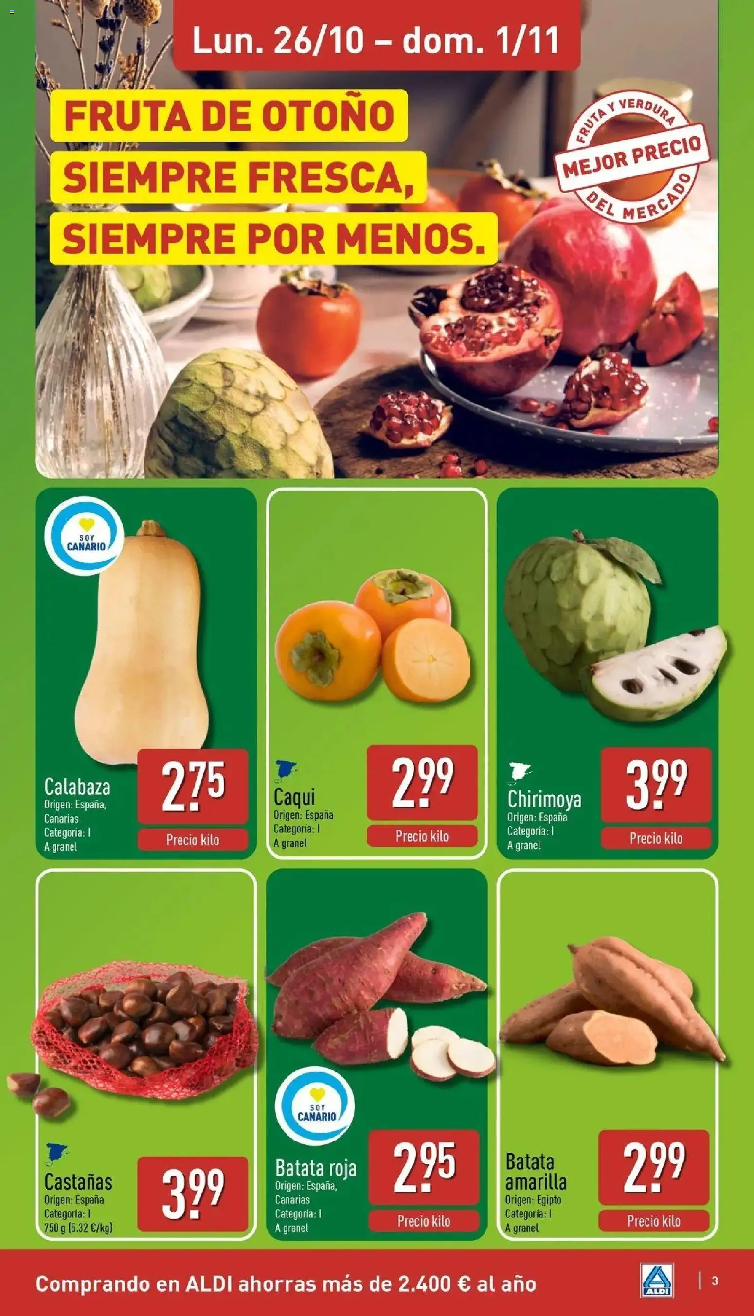 Aldi - Qué poco cuesta comprar bien │ válido desde el 26/10/2026 | Página: 3 | Productos: Calabaza, Fruta, Apple, Caqui