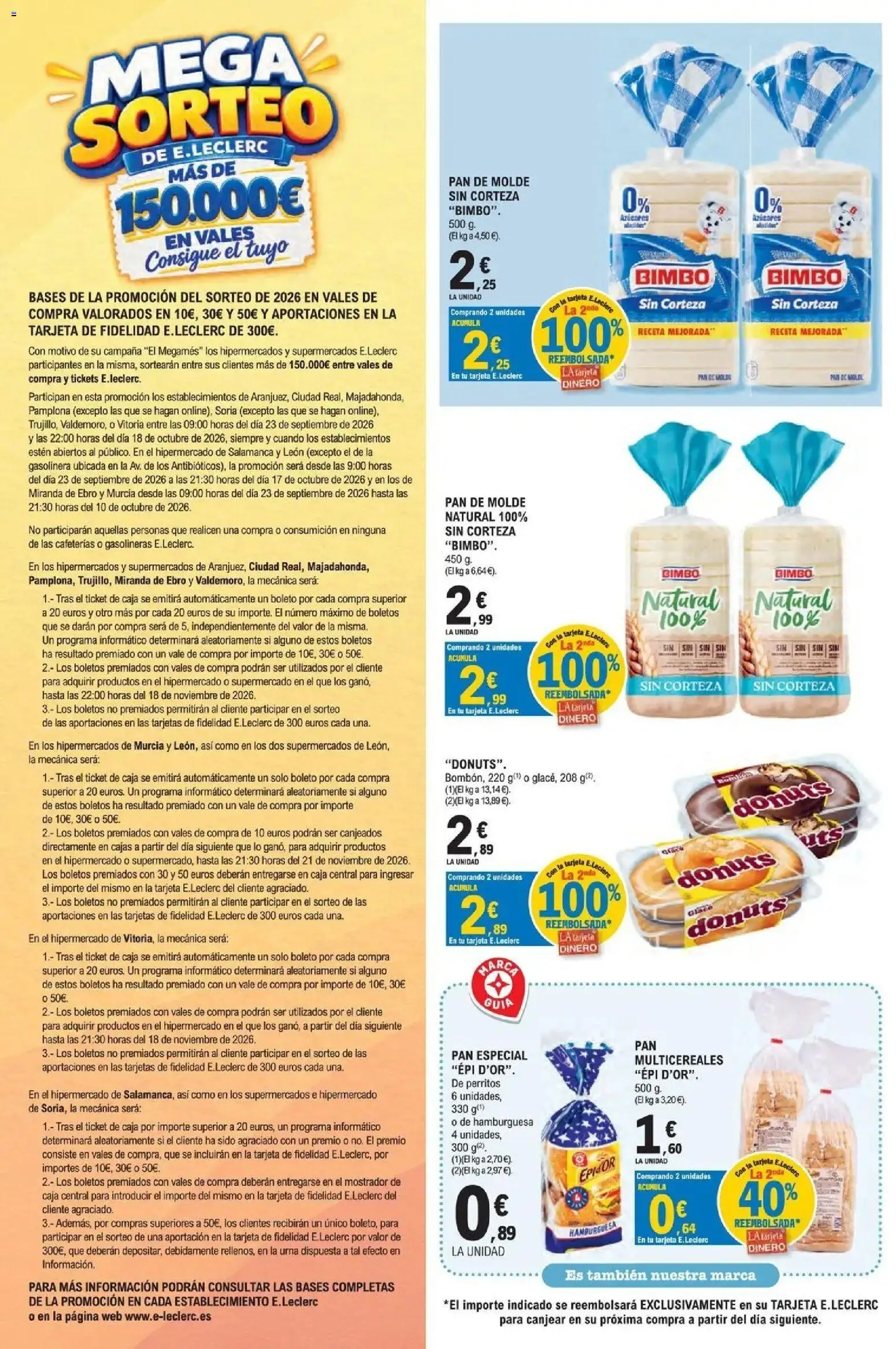 E.Leclerc Megames 1 │ válido desde el 23/09/2026 | Página: 2 | Productos: Pan, Hamburguesa, Donuts, Caja
