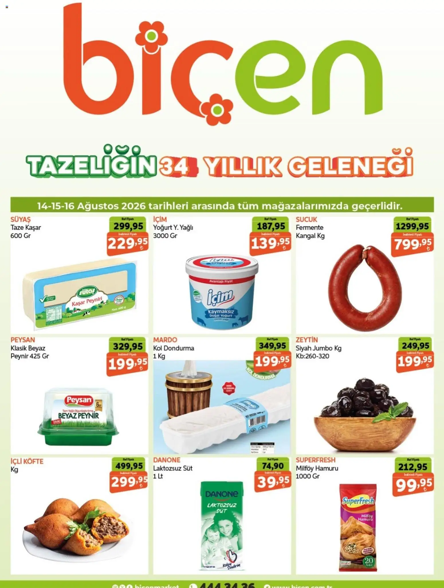 Biçen Market - Hafta Sonuna Özel - 14 Ağustos 2026 tarihinden itibaren geçerlidir | Sayfa: 1 | Ürünler: Raf, Peynir, Yoğurt, Zeytin