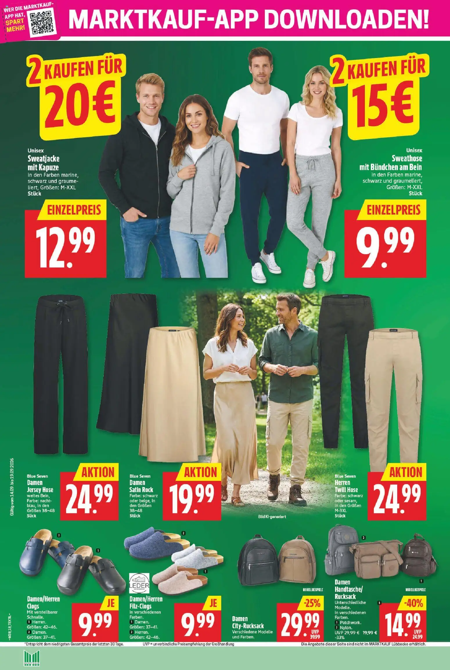 Marktkauf Prospekt – gültig ab 14.09.2026 | Seite: 18 | Produkte: Sweatjacke, Rock, Hose, Rucksack