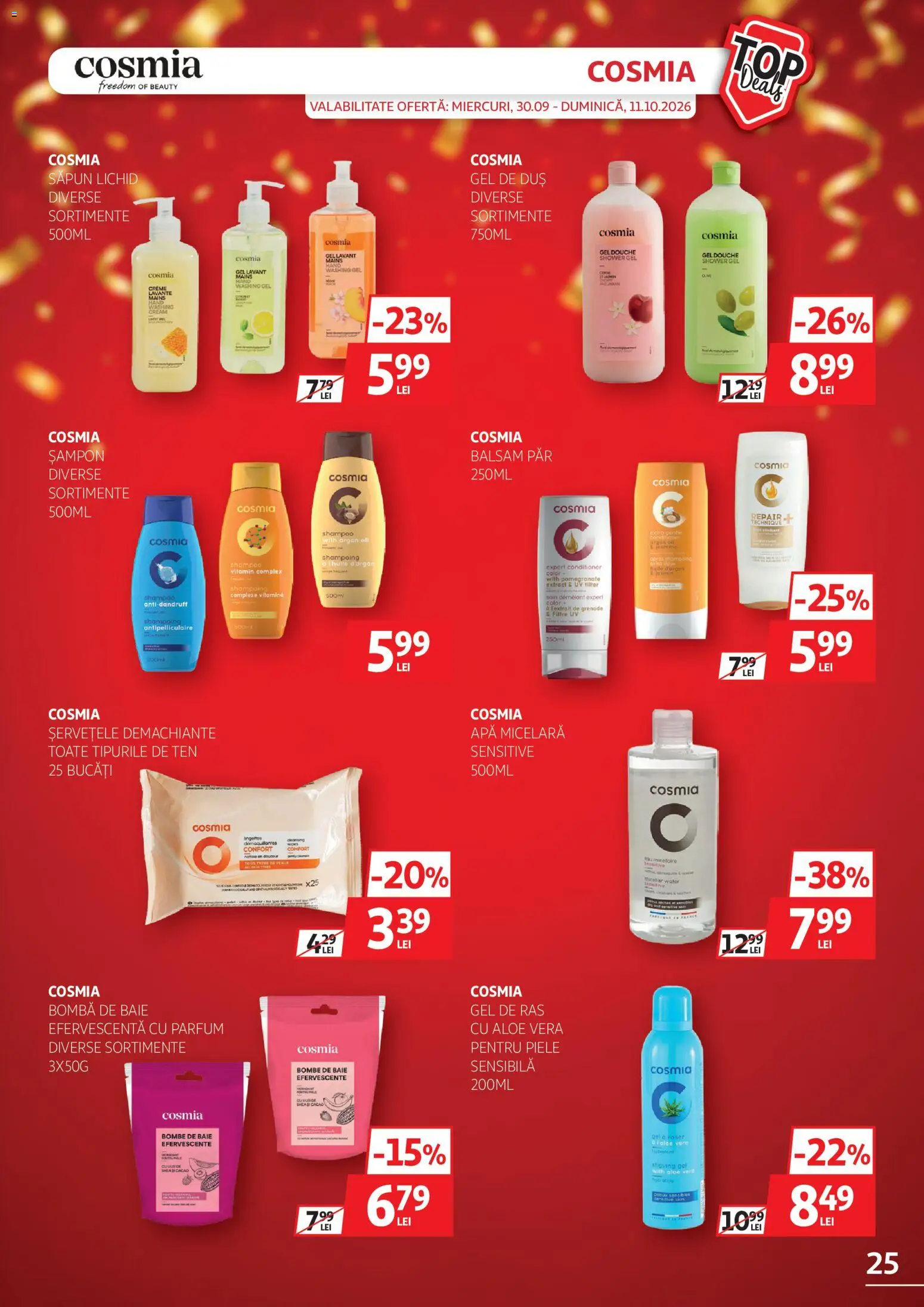 Noul catalog Auchan – valabil de la 30.09.2026 | Pagină: 25 | Produse: Parfum, Sampon balsam, Gel de duș, Apă