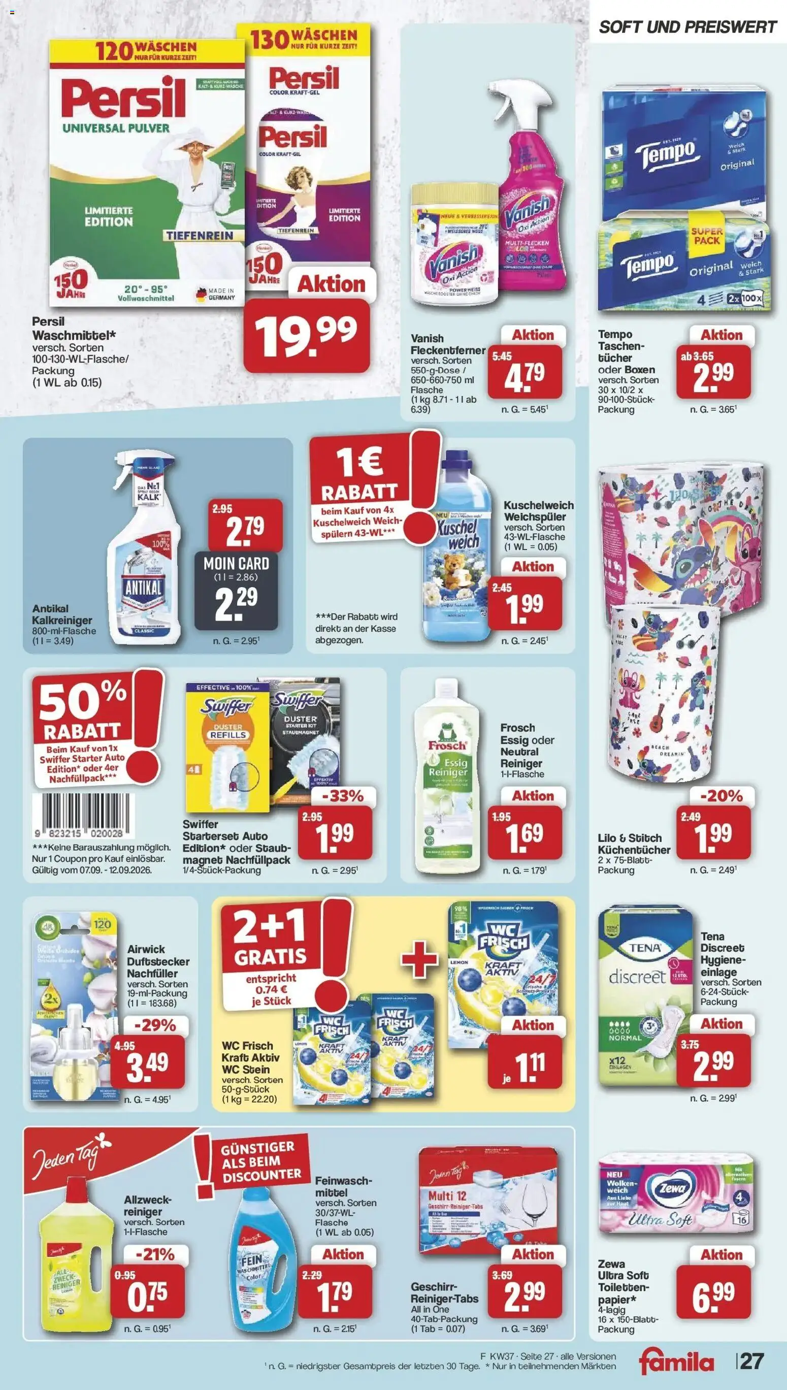 Famila Nordwest  Aktueller Prospekt – gültig ab 07.09.2026 | Seite: 29 | Produkte: Taschen, Zewa, Waschmittel, Persil