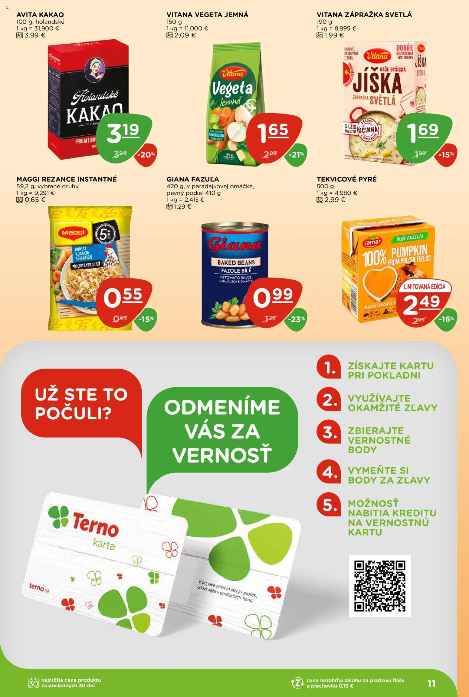 Nové Terno akcie – leták je platný od 08.10.2026 | Strana: 11 | Produkty: Fazuľa, Rezance, Svetlá, Kakao