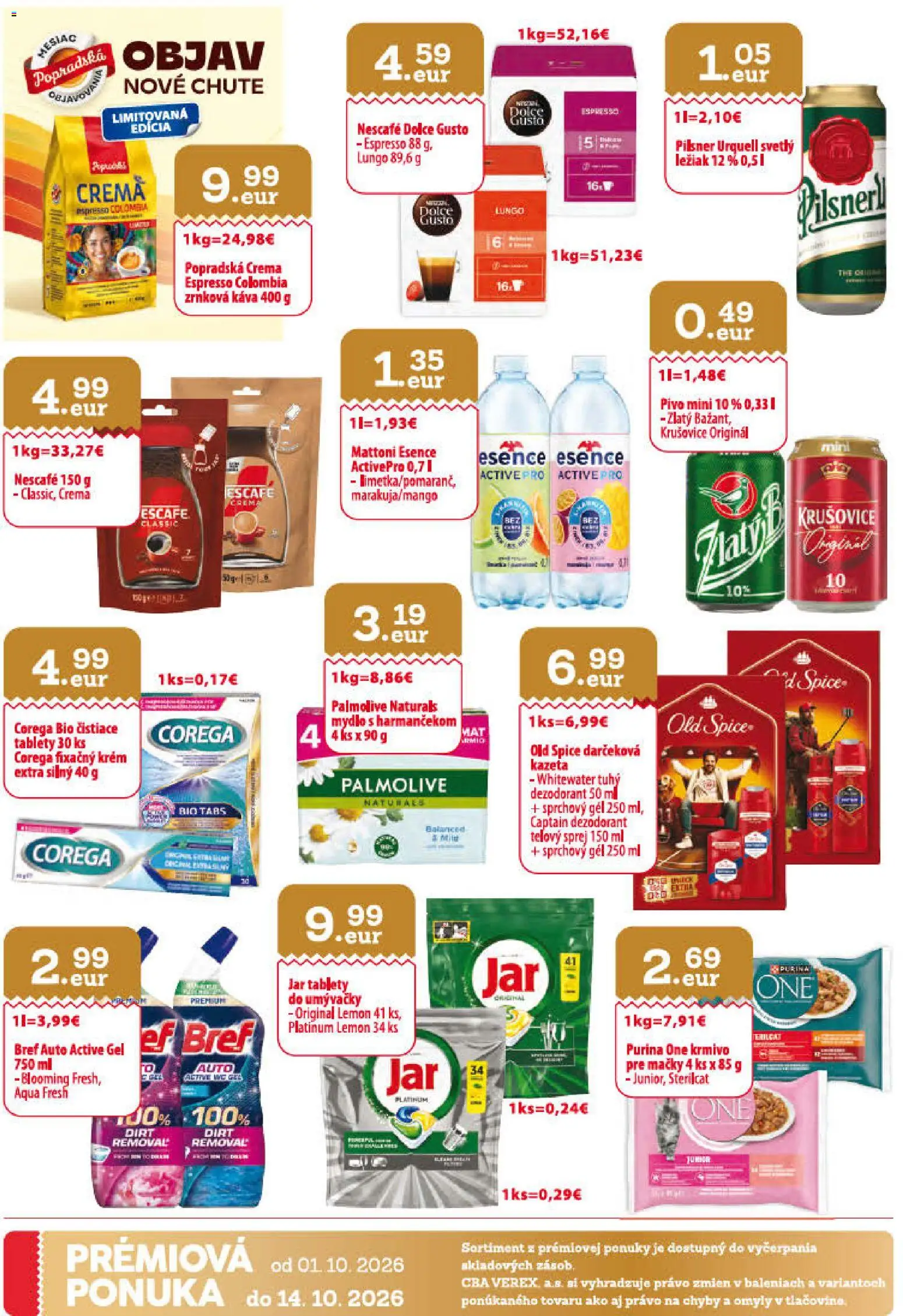 Nové CBA Verex akcie – leták je platný od 01.10.2026 | Strana: 32 | Produkty: Dolce Gusto, Pivo, Pilsner Urquell, Dezodorant