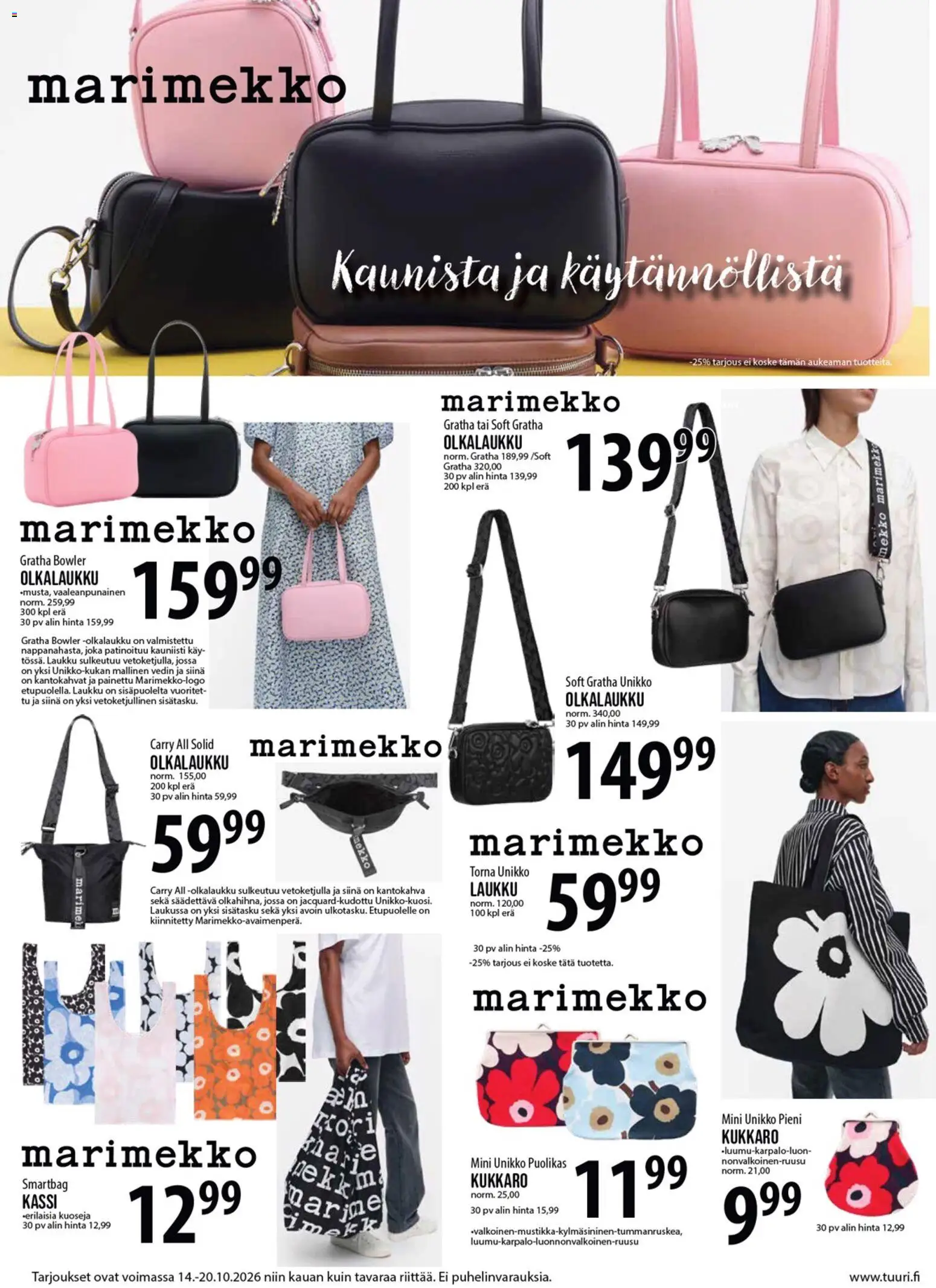 Tuuri tarjoukset Marimekko – voimassa 14/10/2026 alkaen | Sivu: 8 | Tuotteet: Laukku, Kantokahva, Kukkaro, Mekko