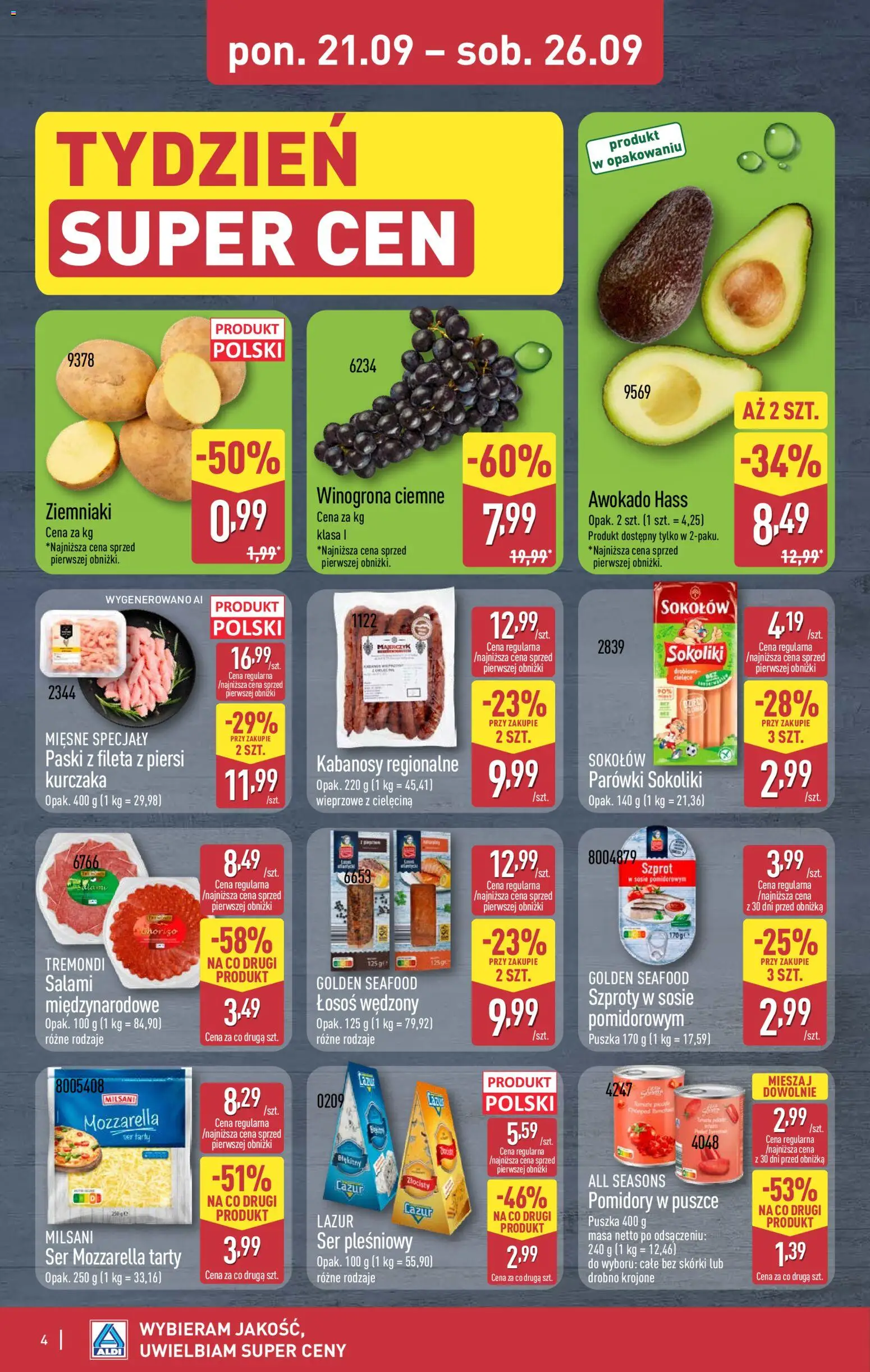 Aldi Polsko leták - Oferta weekendowa od 24.09.2026 | Strana: 4 | Produkty: Losos, Mozzarella