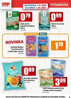 COOP Jednota leták platný od 01.10.2026 | Strana: 9 | Produkty: Cestoviny, Šošovica, Pistácie